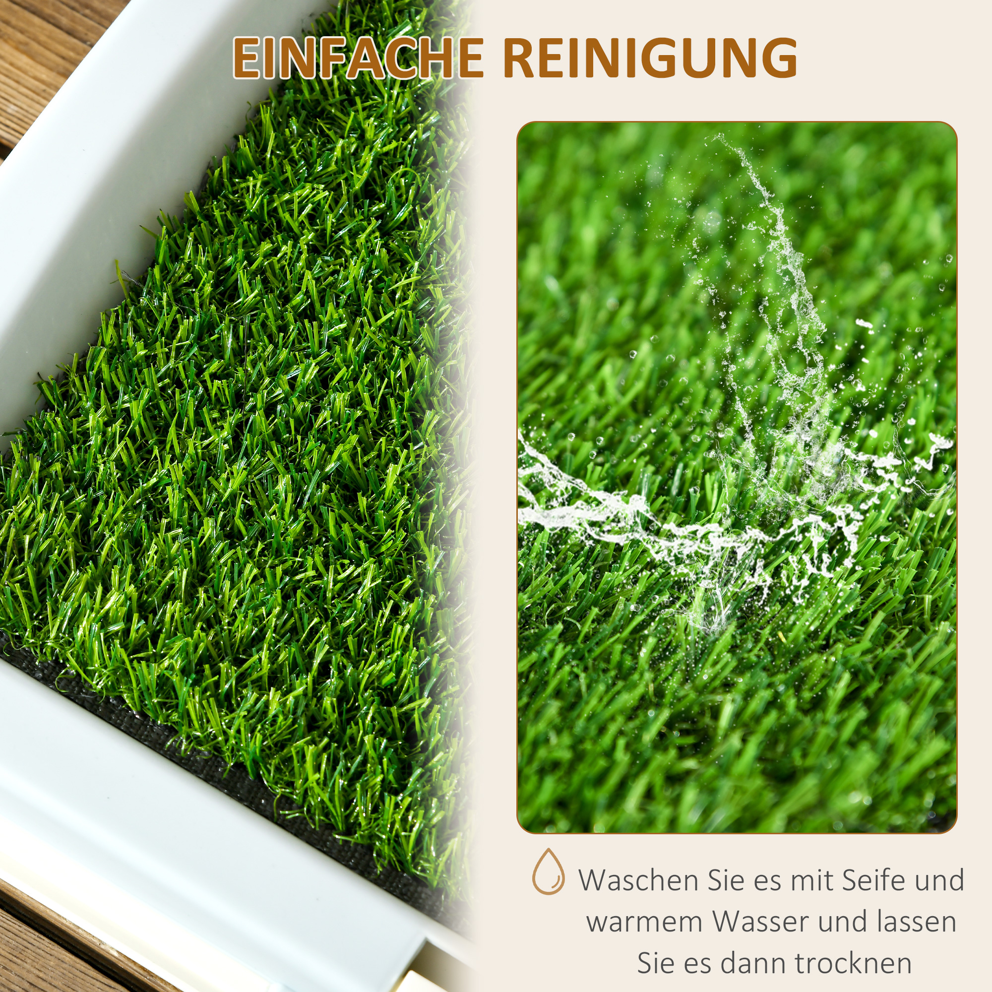 Hundetoilette Welpentoilette Hundeklo, 2 Lagen, Kunstrasen, wiederverwendbar, 63 x 48.5 x 6 cm, Grün + Weiß