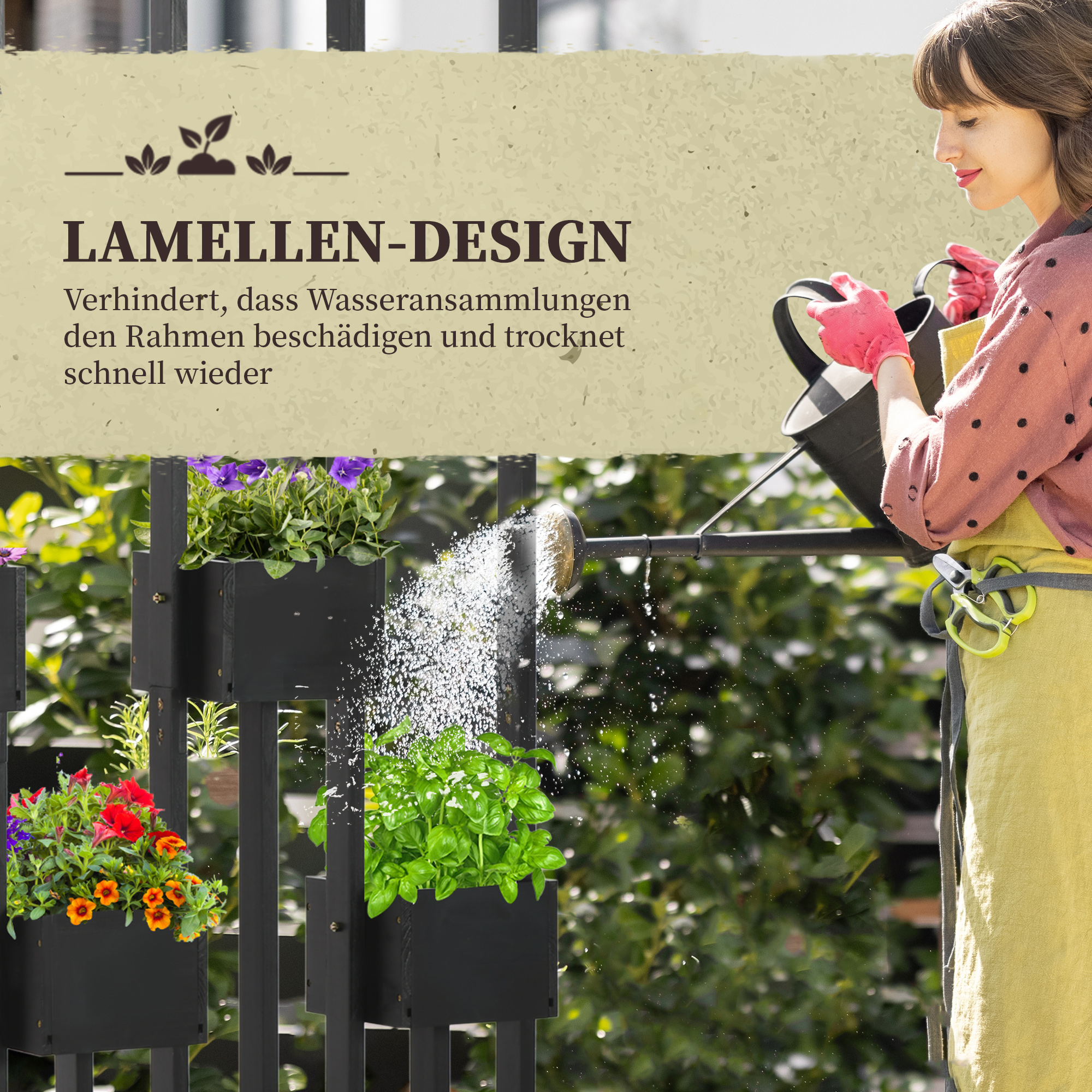 Pflanzkasten-Kombination, modulares Design, Standrahmen, Naturholz, schwarz, 90 x 45 x 170 cm