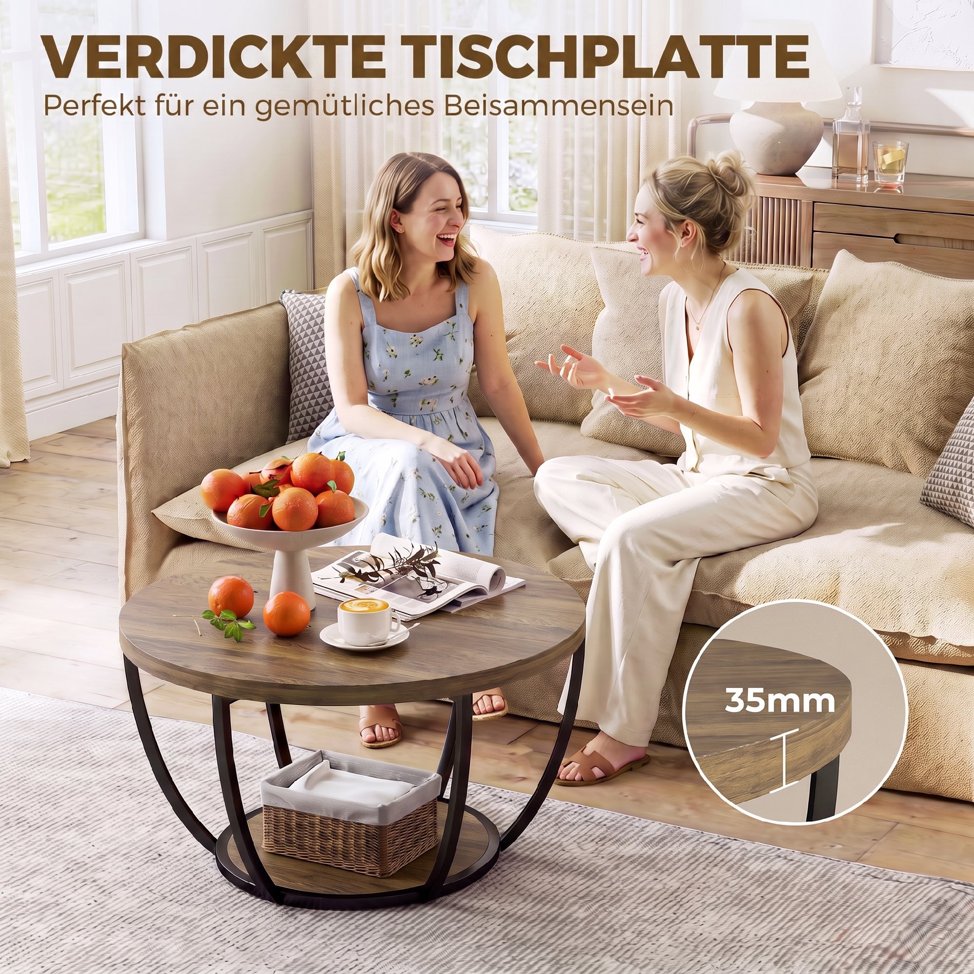 Couchtisch mit 2 Ebenen, Wohnzimmertisch 80 x 80 x 43,8 cm, Braun/Schwarz