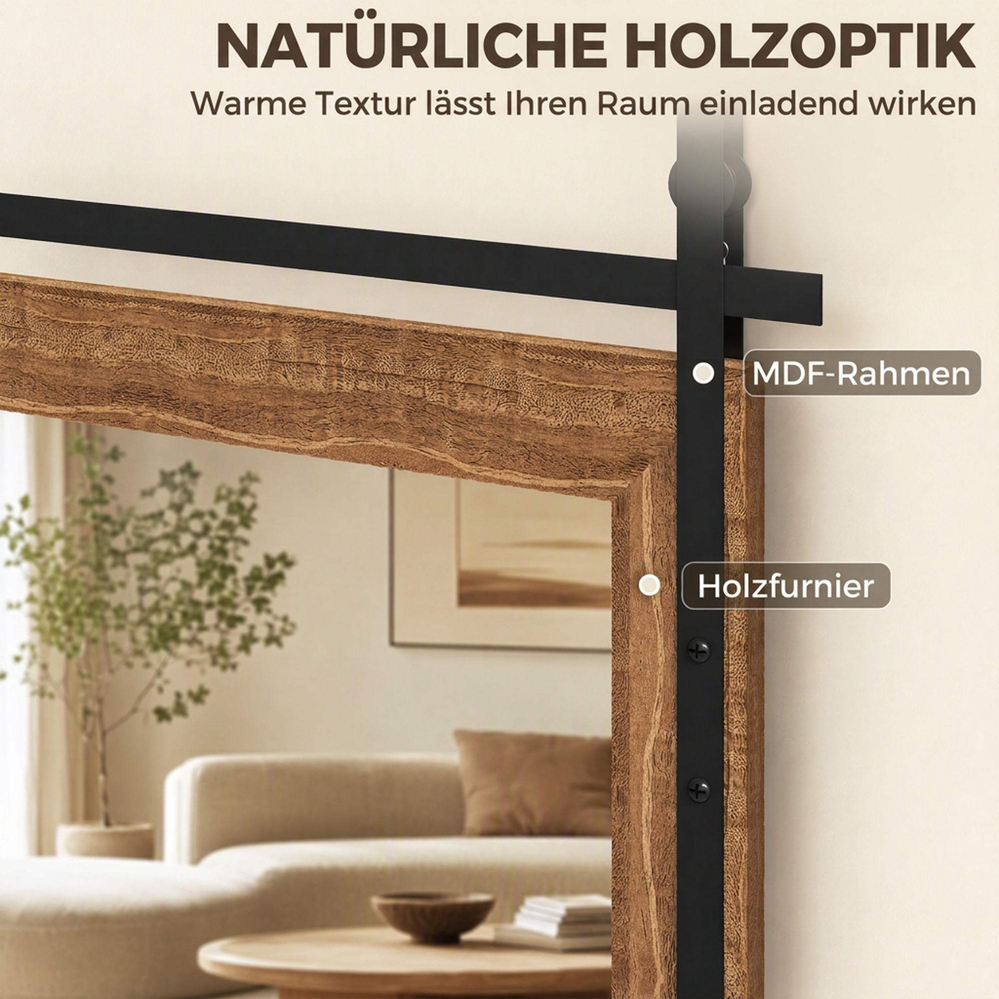 rechteckiger Wandspiegel dekorativ für Wohnzimmer Hängespiegel 86,5 x 61 cm Hellbraun