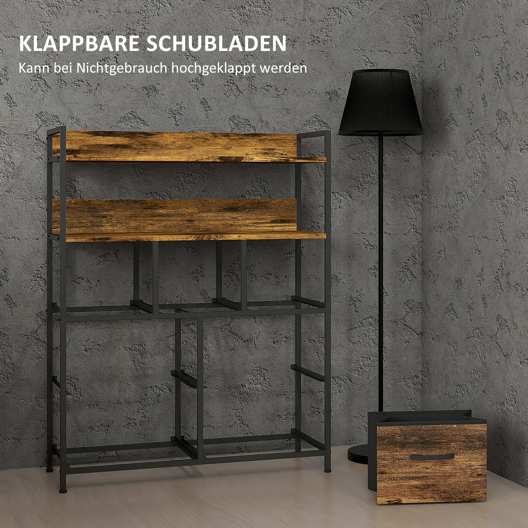 Stoff-Kommode, 7 faltbare Schubladen, 2 Regale, Stahlrahmen, Braun