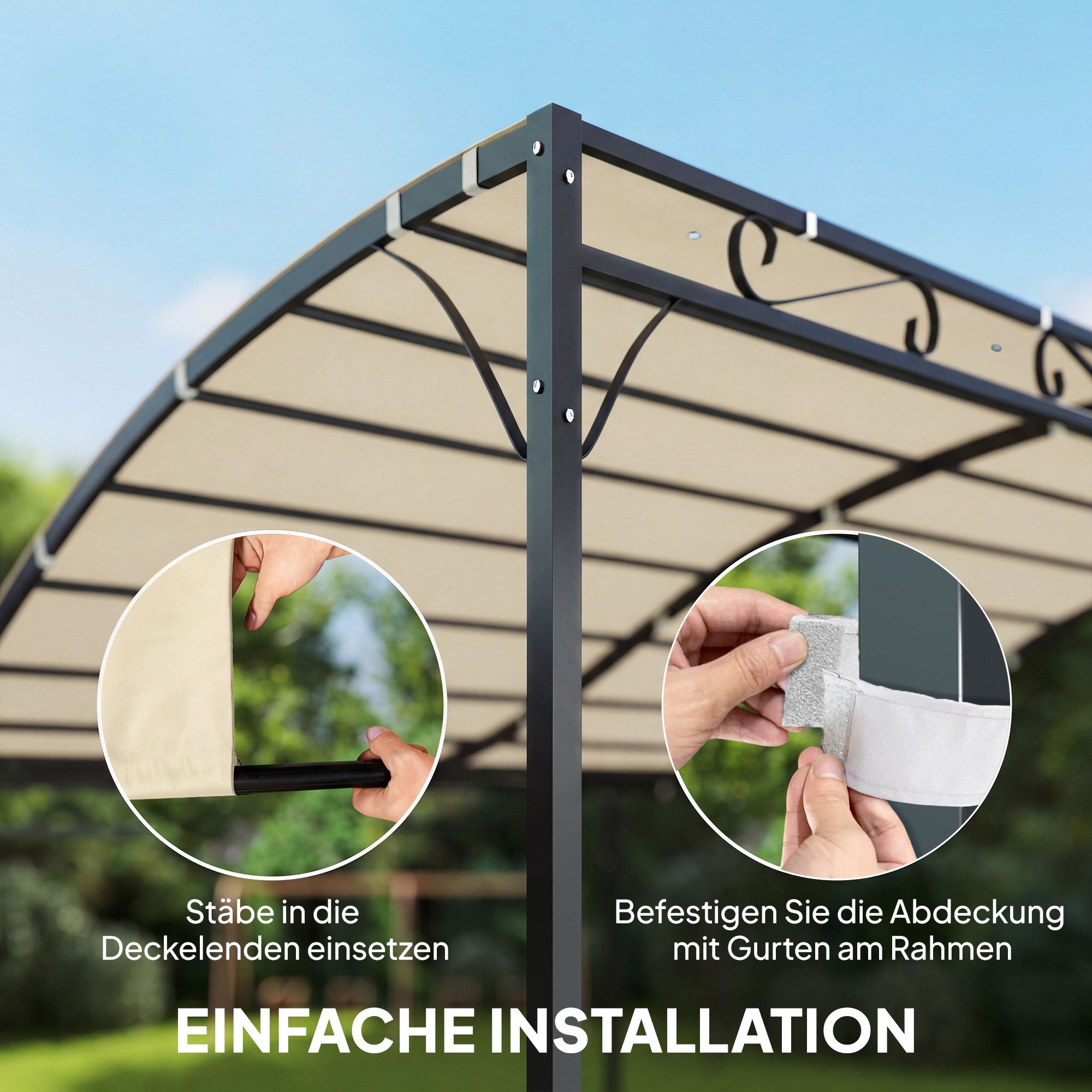 Ersatzdach für Pergola Sonnensegel für Terrassenüberdachung Ersatz-Dachplane für 3 x 3 m Pavillon 298x293 cm Cremeweiß