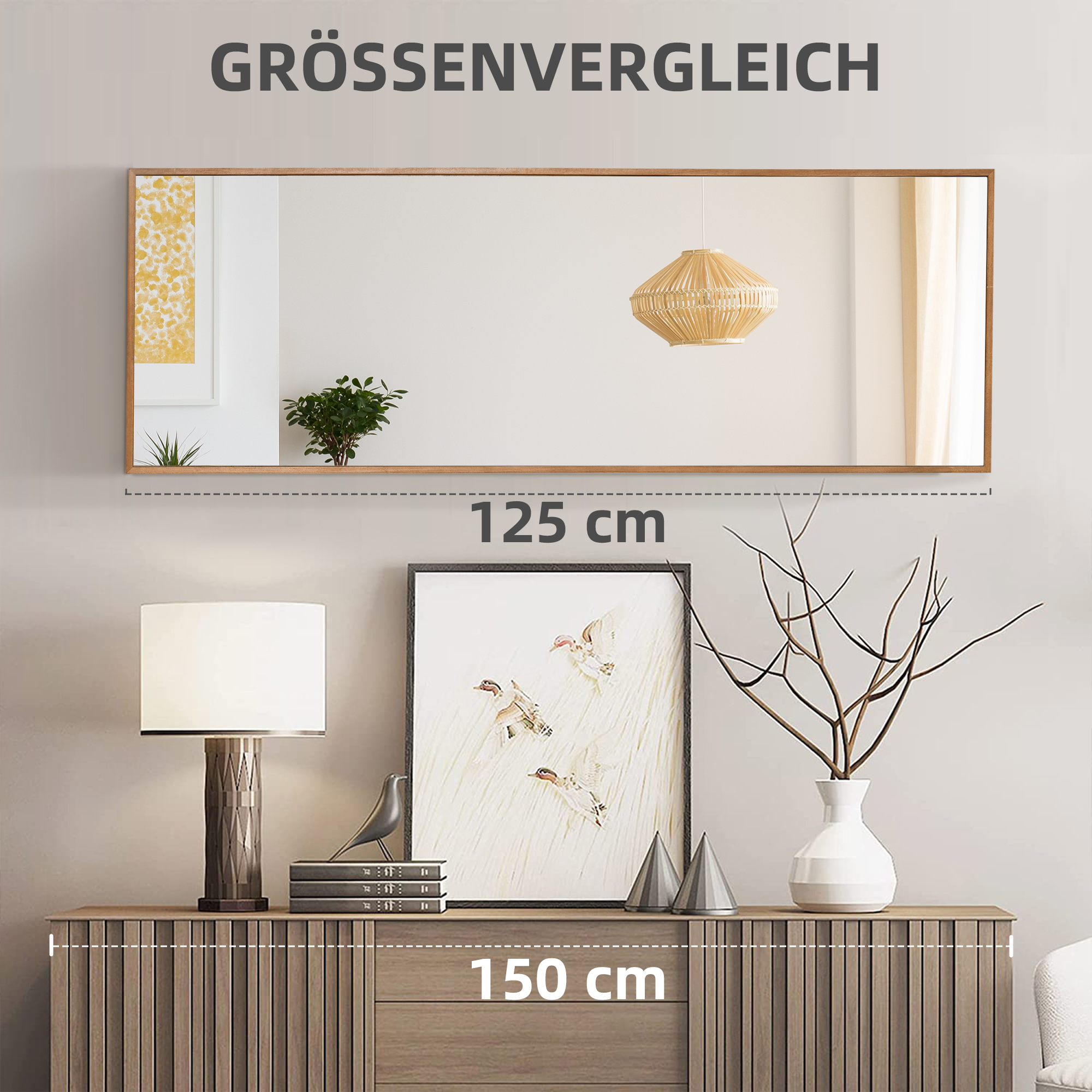 Wandspiegel, hoch, Kiefernholzrahmen, 45L x 125H x 4,8T cm
