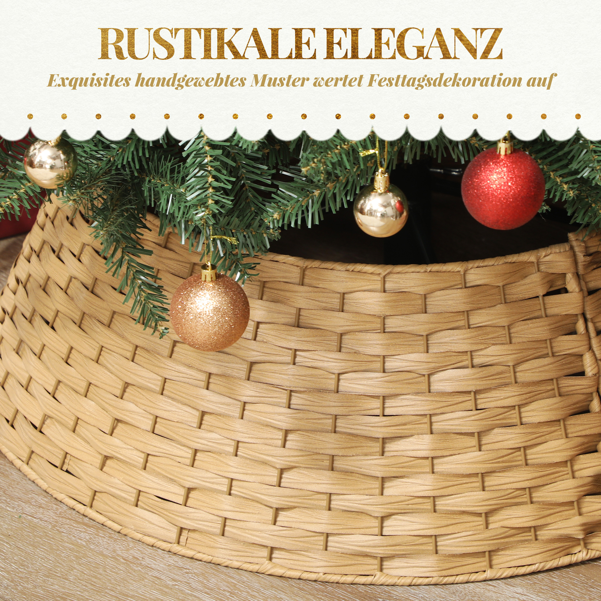 Weihnachtsbaumrock, Ø 68cm Weihnachtsbaum Kragen aus Kunststoff, für den Christbaum Ständer, Weihnachtsbaumständer Abdeckung für Zuhause, Party, Dekoration, Naturholz