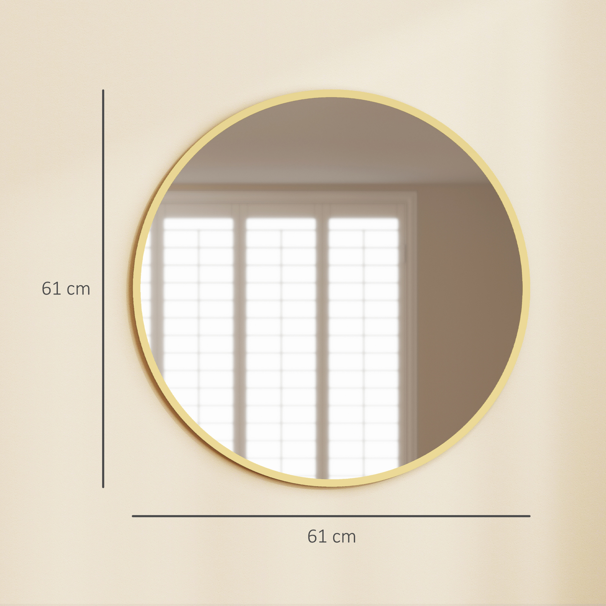 Wandspiegel, modernes Design, 61 x 61 cm, Gold