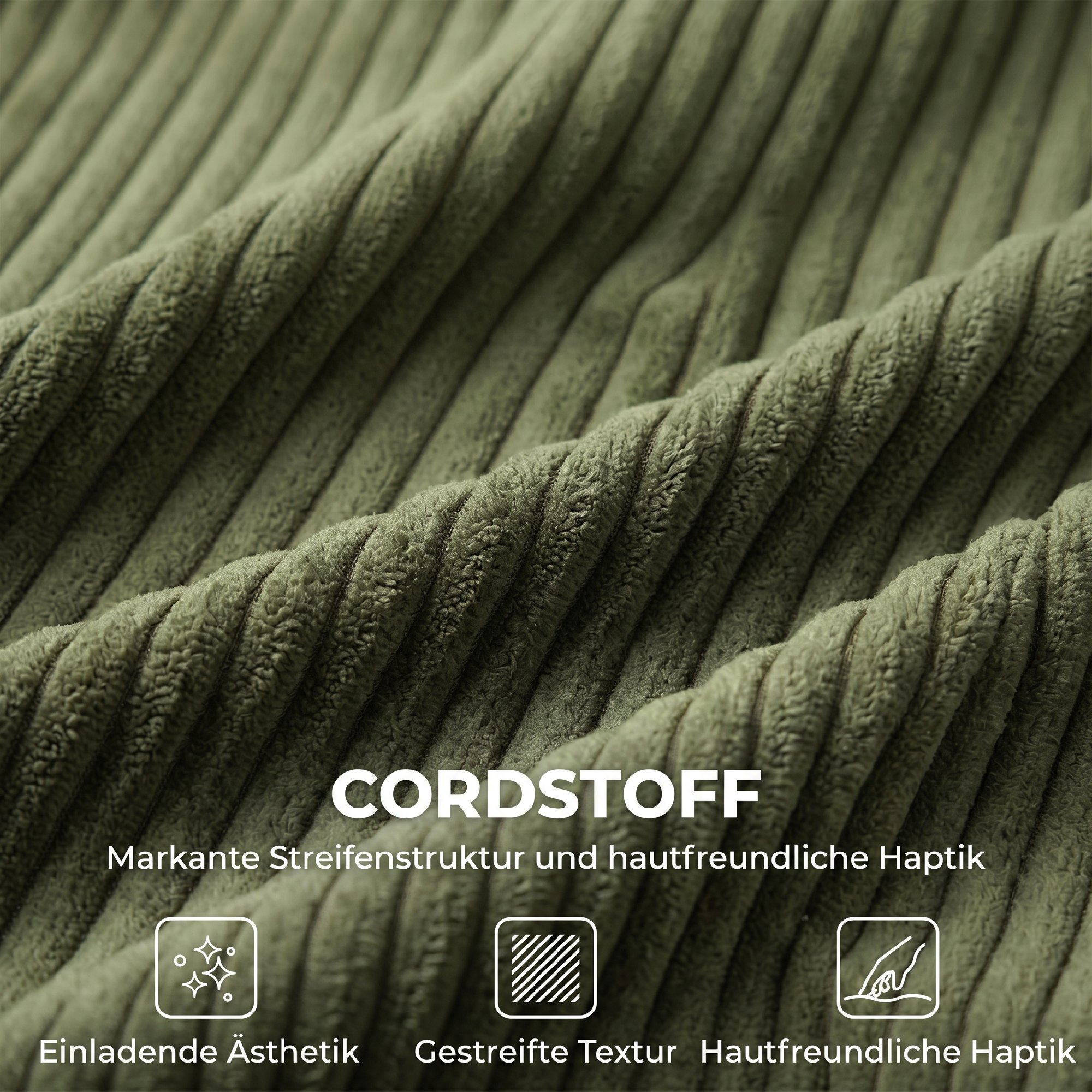 2-Sitzer-Cordsofa mit breiter tiefer Sitzfläche und Federkernpolster, grün