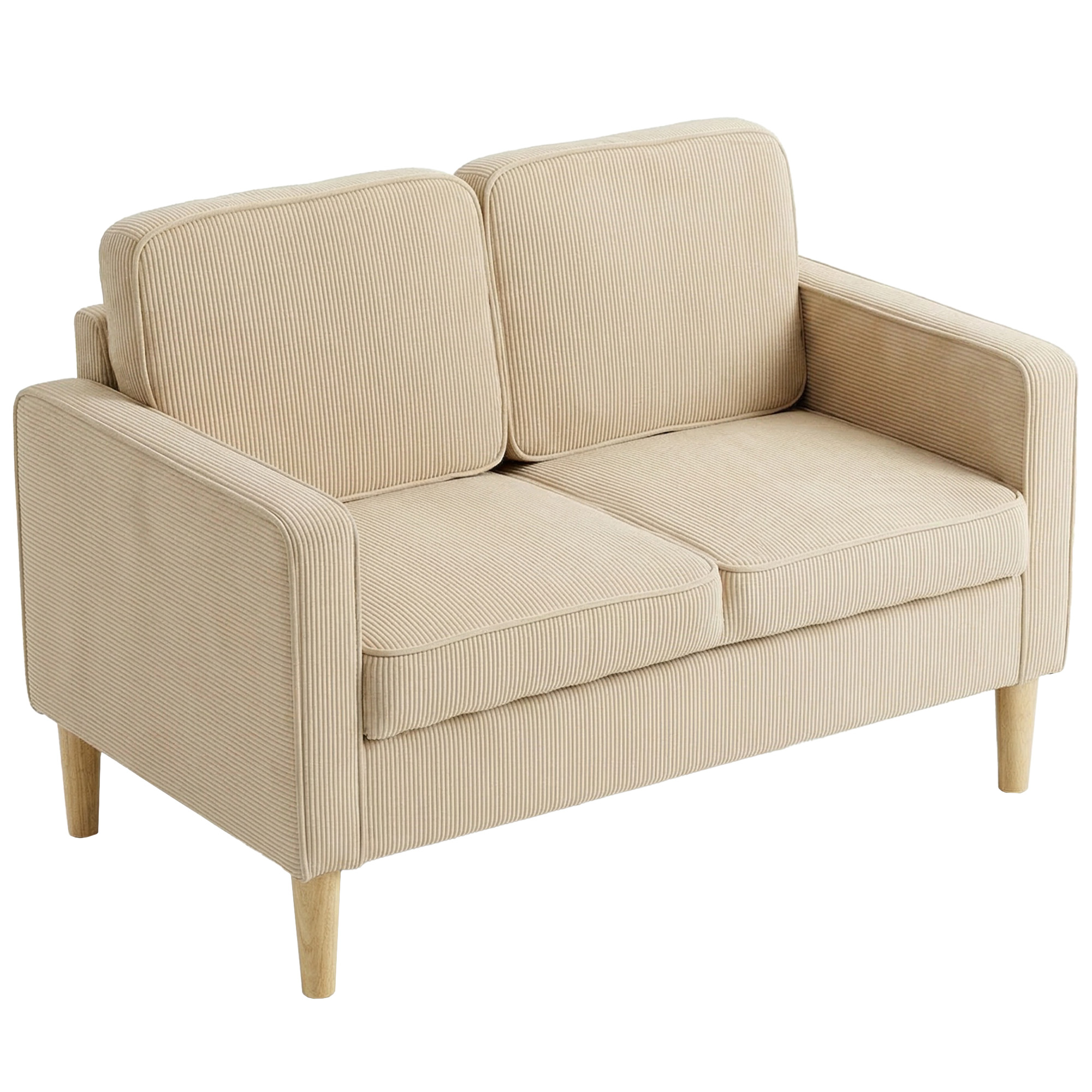 Sofa 2 Sitzer Couch mit 2 Wurfkissen, Stauraum Massivholzfüßen Kleine modern Loveseat Corduroy 117 x 63 x 79 cm Beige