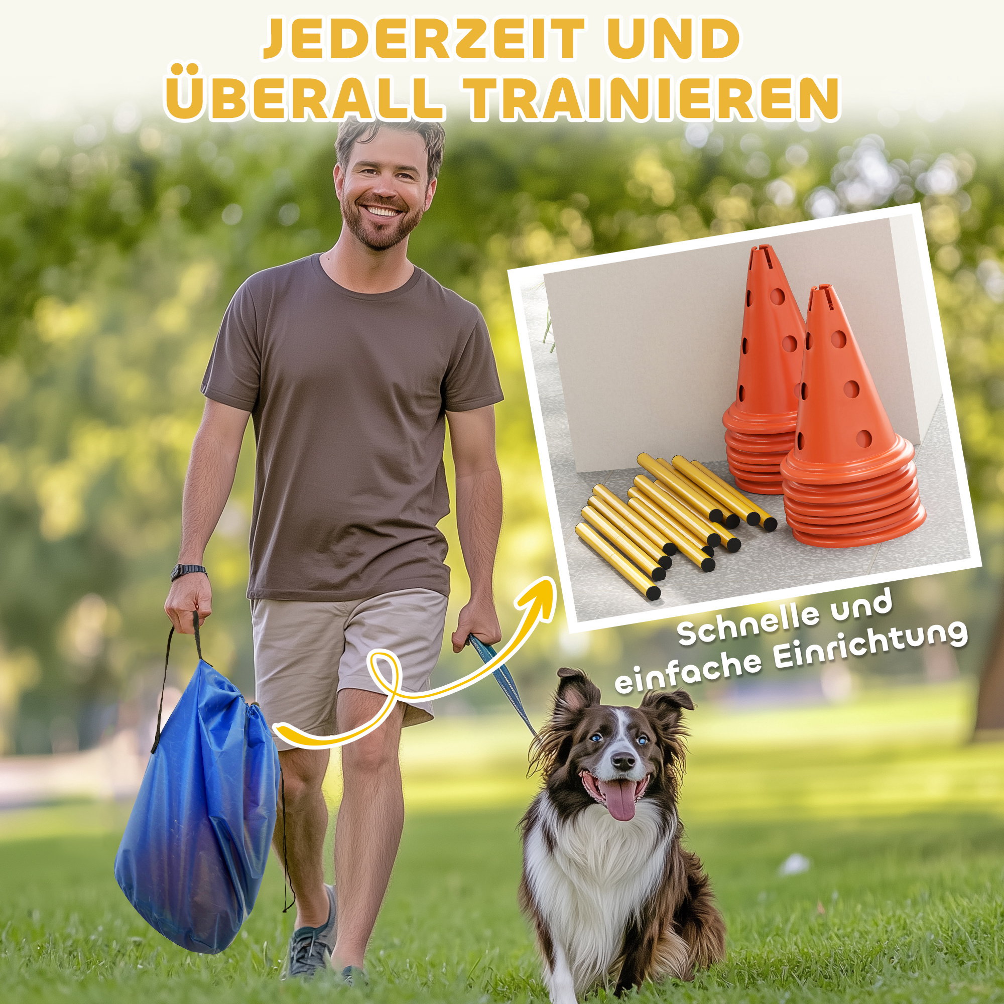 Agility Set Hunde 6-teiliges Agility-Ausrüstung für Hundetraining Steckhürdenset mit 12 Kegel 6 Hürden Tragetasche