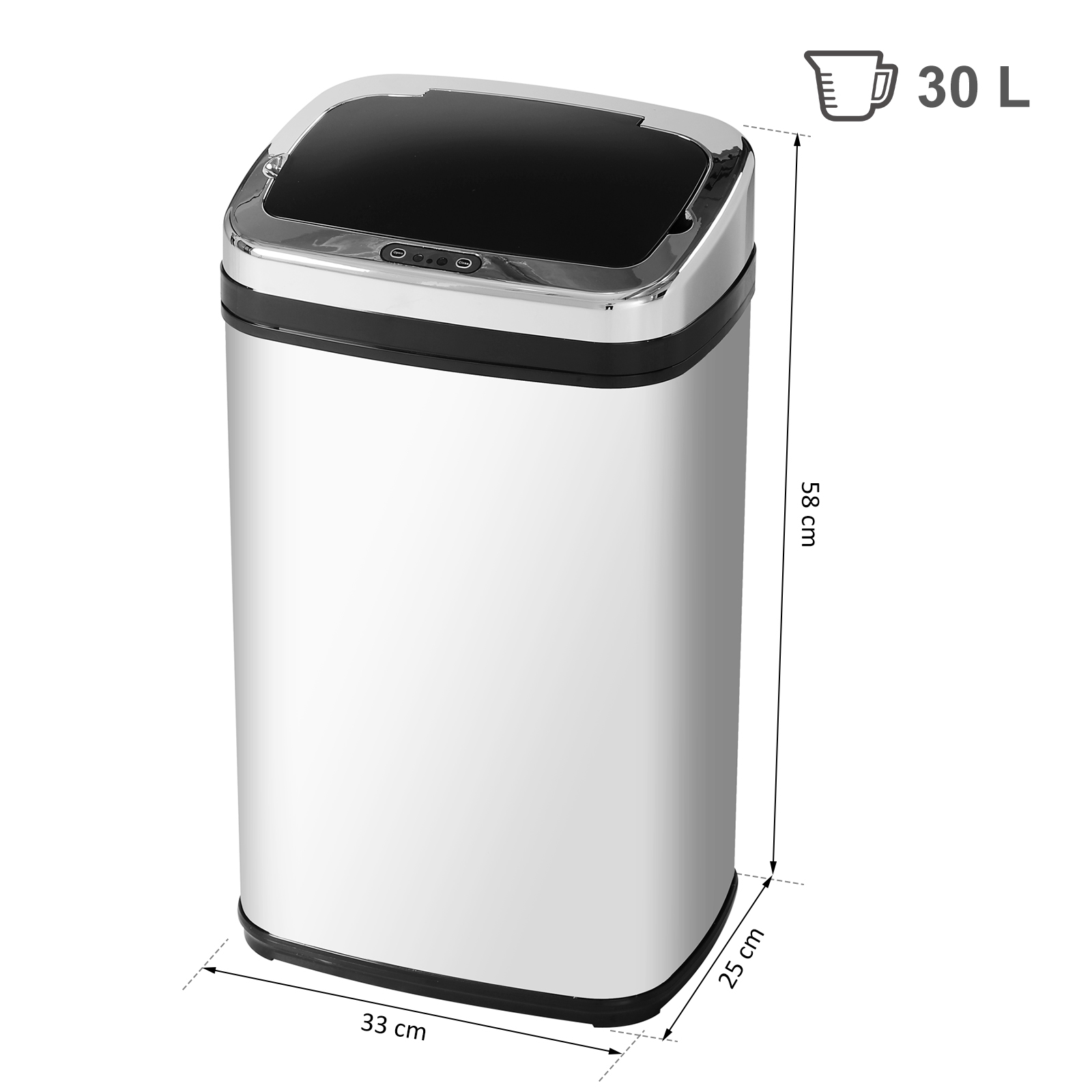 Sensor Mülleimer 30L Edelstahl Automatischer Mülleimer mit Bewegungssensor, Abfalleimer Müllbehälter Abfallbehälter für Büro, Schlafzimmer, Küchen Silber
