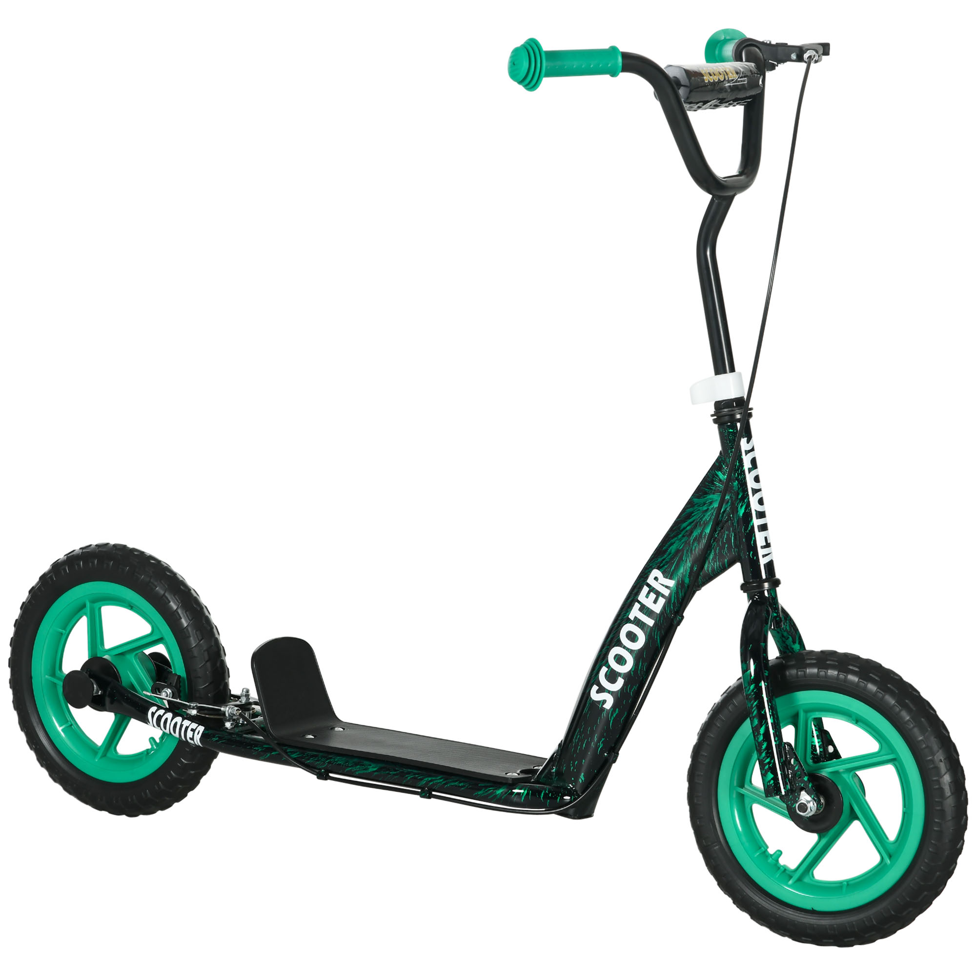 Kinderroller, höhenverstellbarer Tretroller für Kinder, mit Bremse, Ständer, 2 Räder, Stahl, Grün