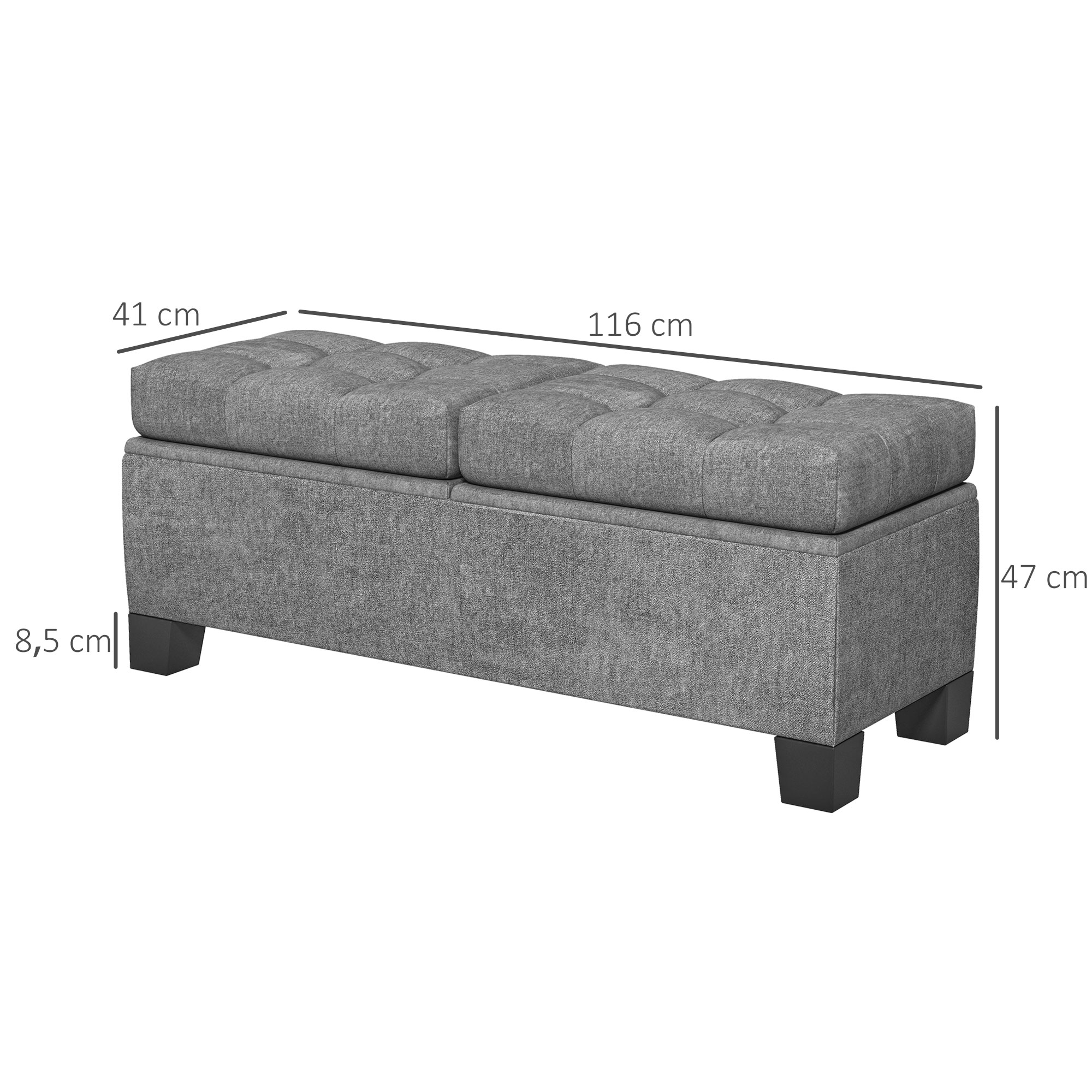 Sitzbank mit Stauraum, Polsterbank mit Leinenoptik, Gepolsterte Aufbewahrungsbox bis 180kg belastbar, für Flur, Schlafzimmer, Wohnzimmer, 116x41x47 cm, Grau