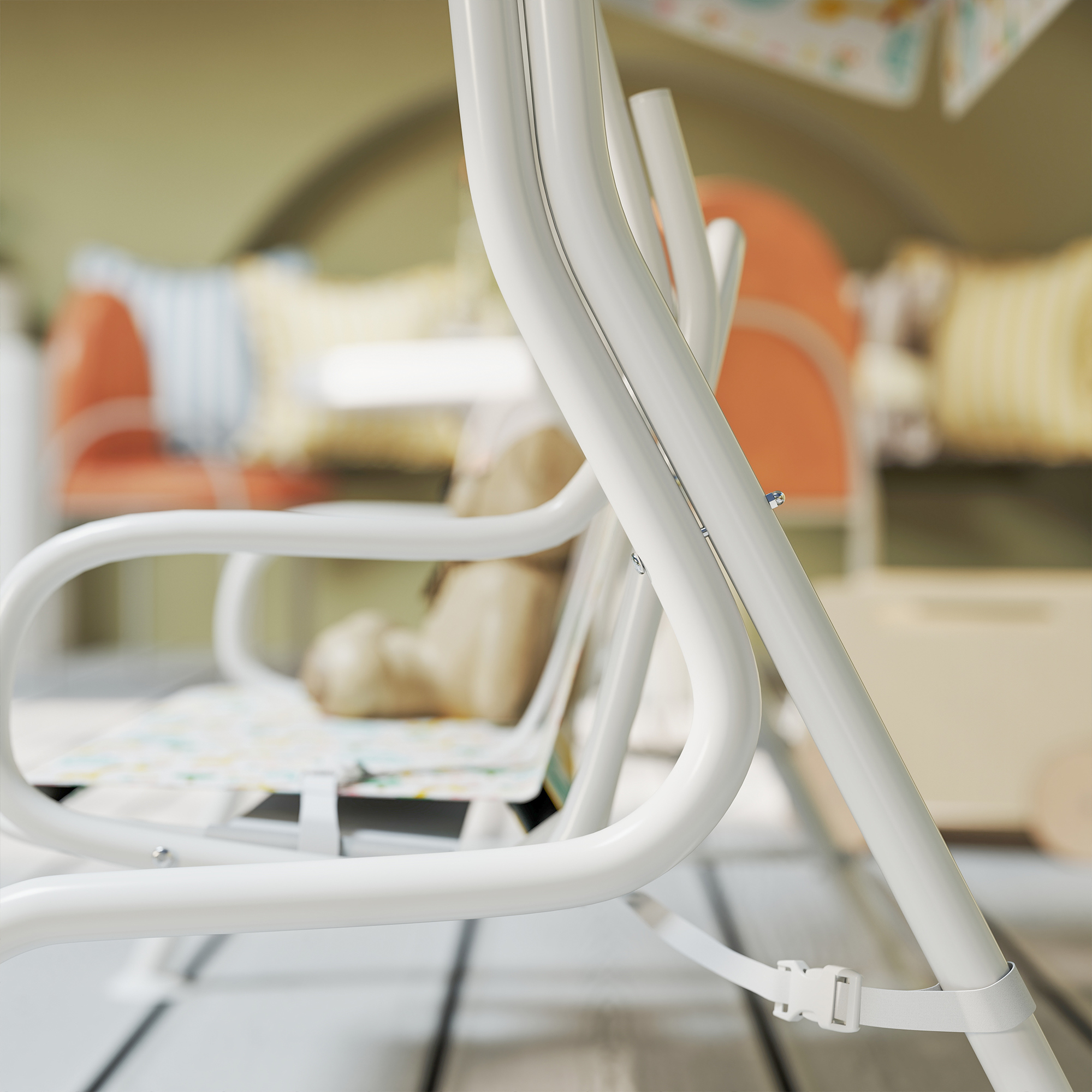 Hollywoodschaukel für Kinder, Stahlrahmen, 2-Sitzer, 60 kg belastbar, Weiß