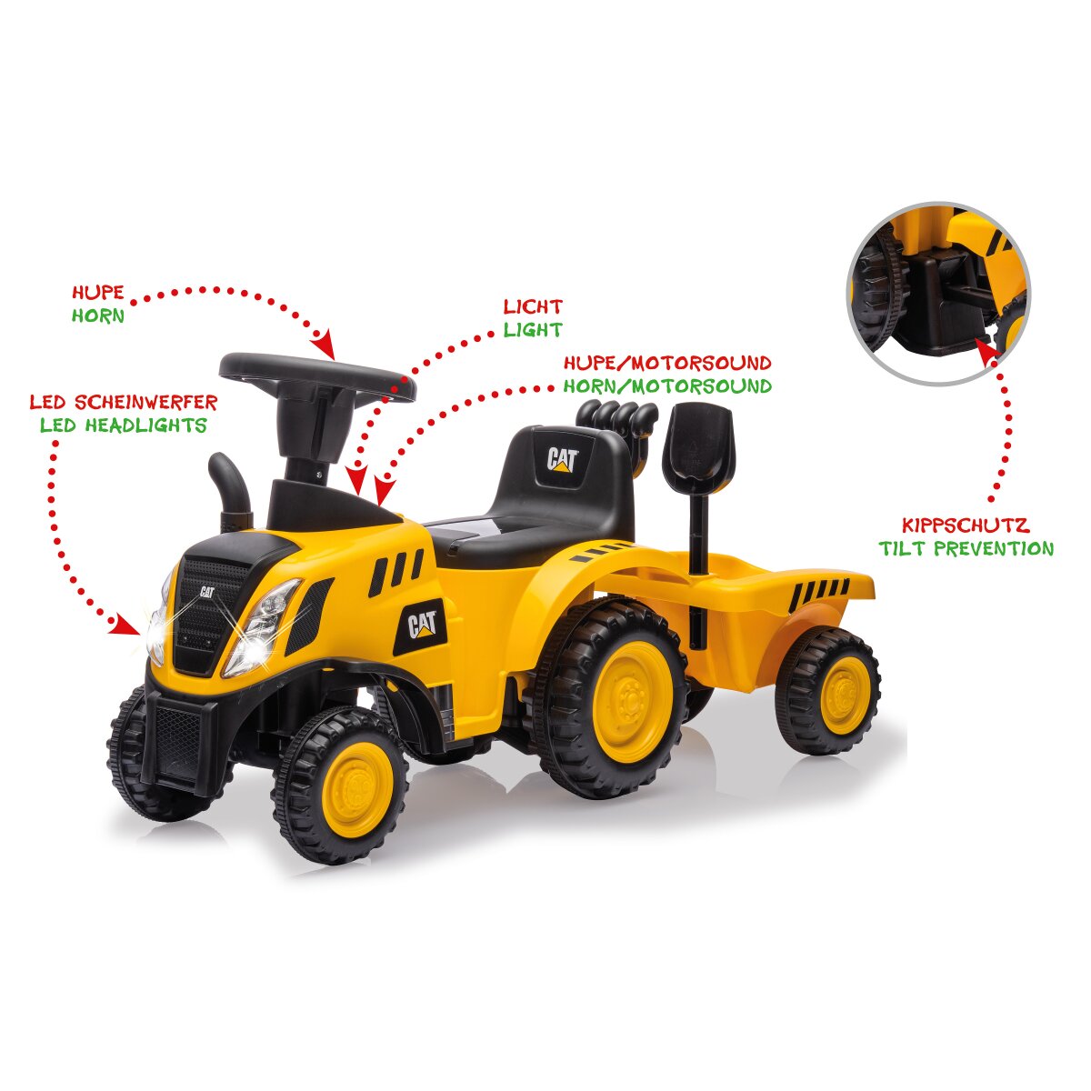 Rutscher Caterpillar Traktor mit Anhänger gelb 2in1 Rutscher Caterpillar Traktor mit Anhänger gelb 2in1