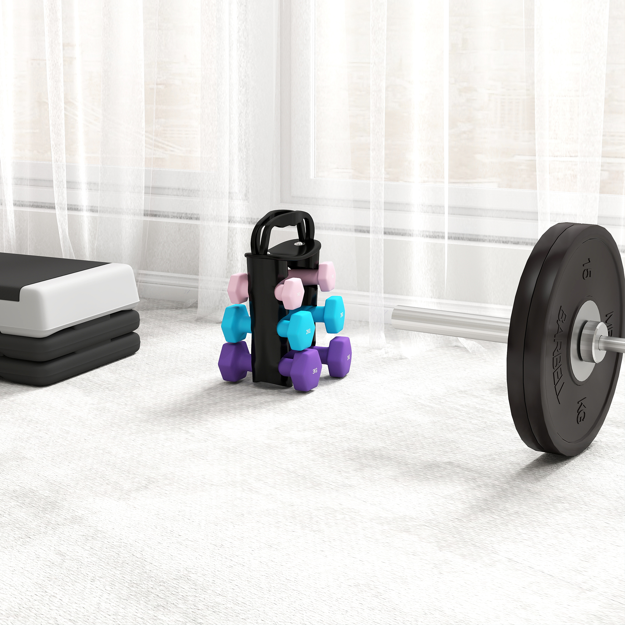 Hantelset mit Aufbewahrungsgestell, Set mit 6 Hanteln für Fitness-Training, 2 x 1kg, 2 x 2kg, 2 x 3kg