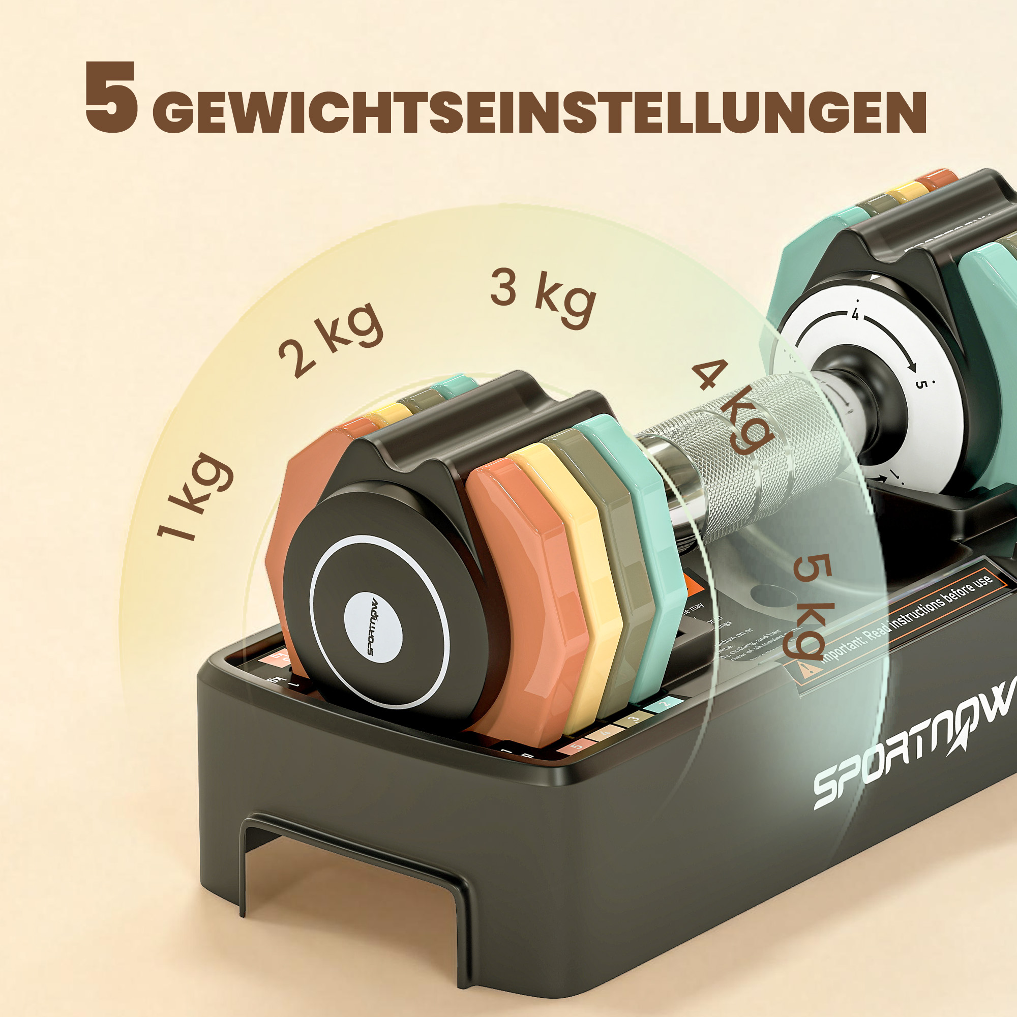 Verstellbare Hantel Set, 1-5 kg Hanteln mit Schnelleinstellung Ablagefach, rutschfest Griff Platzsparend