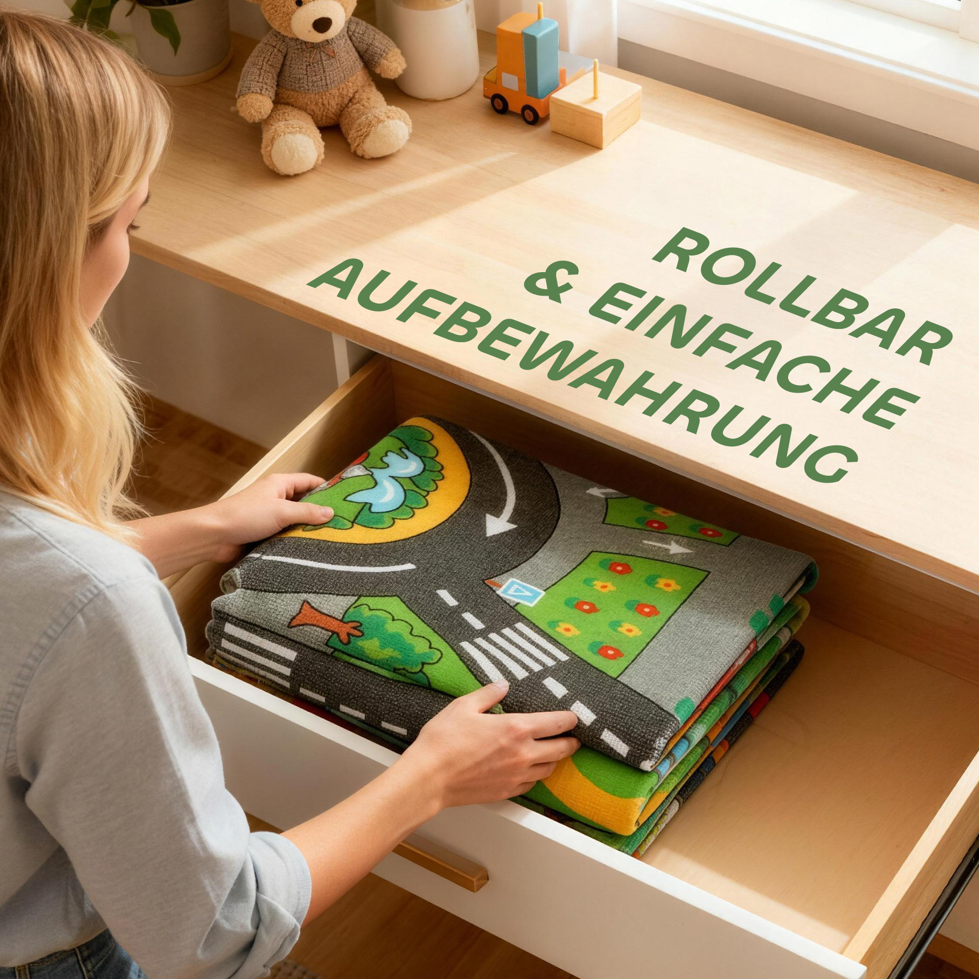 Krabbelmatte Baby, Spielmatte 200x150x0,5cm, Rutschfest Krabbeldecke mit Rutschfester Unterseite Stadtmotiv für Kinderzimmer