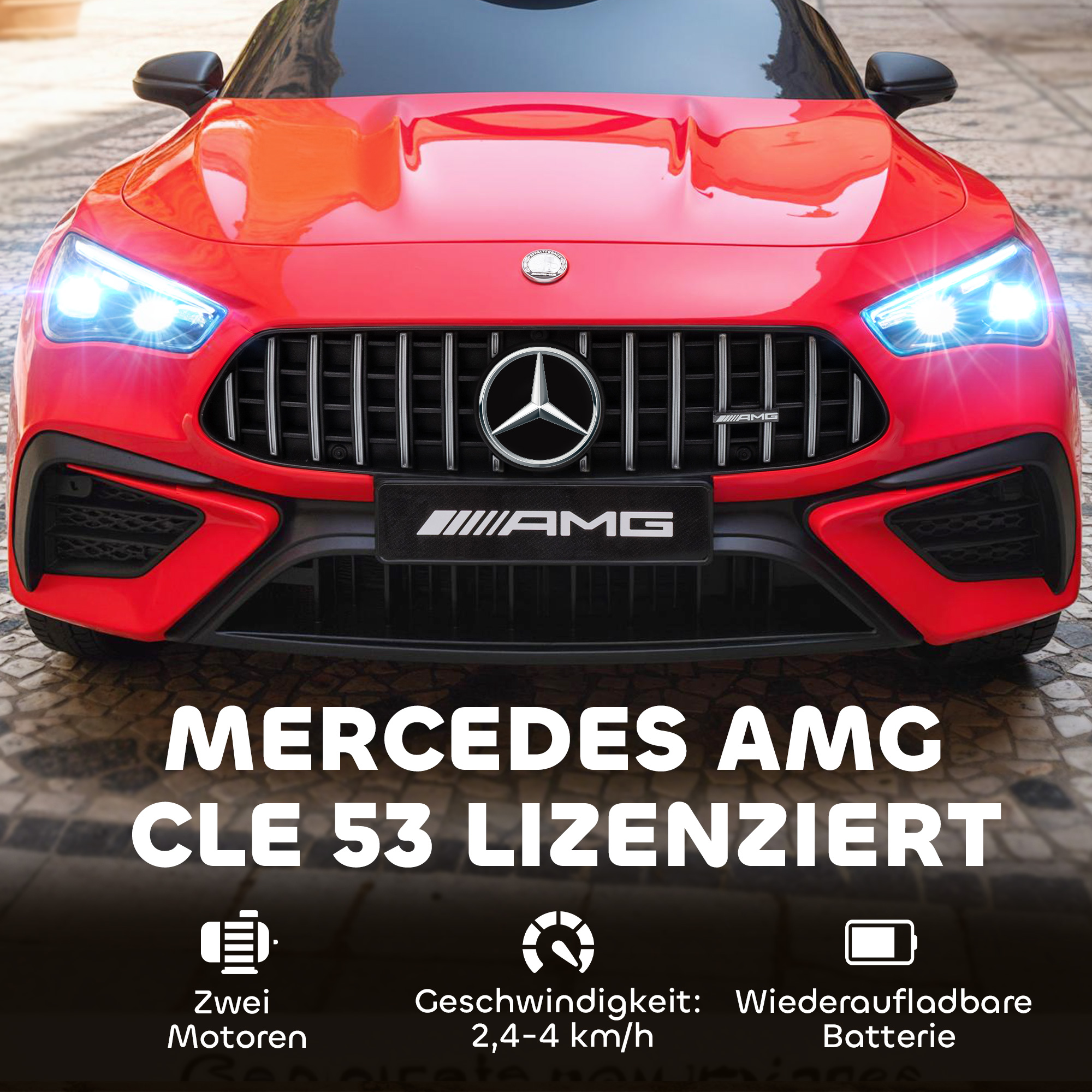 Kinder-Elektroauto, Mercedes-Design, 12V Motoren, Fernbedienung, LED-Lichter, Musik, für 3-6 Jahren Kinder, Rot