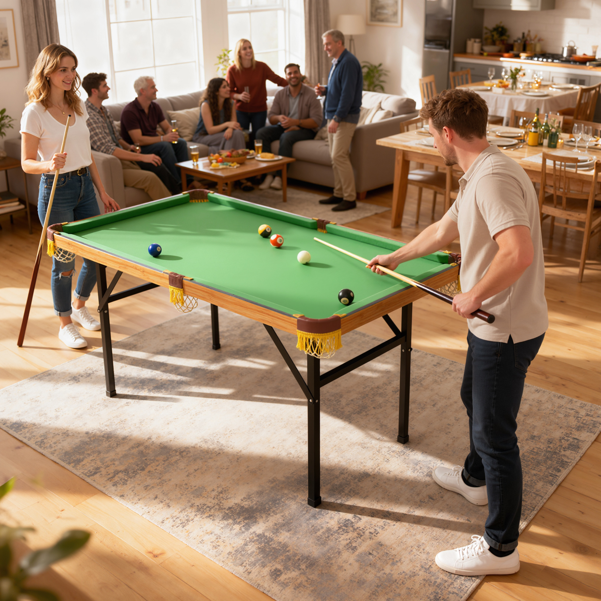 Klappbarer Billardtisch, Mini-Billiard-Tisch, 2 Queues, 16 Kugeln, Dreieck, Bürste, Grün