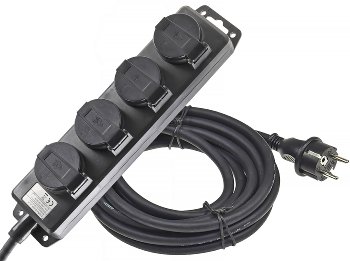 Gartensteckdosenleiste für Außen, 4-fach / IP44, H07RN-F 3G1,5mm², Zuleitung 10m