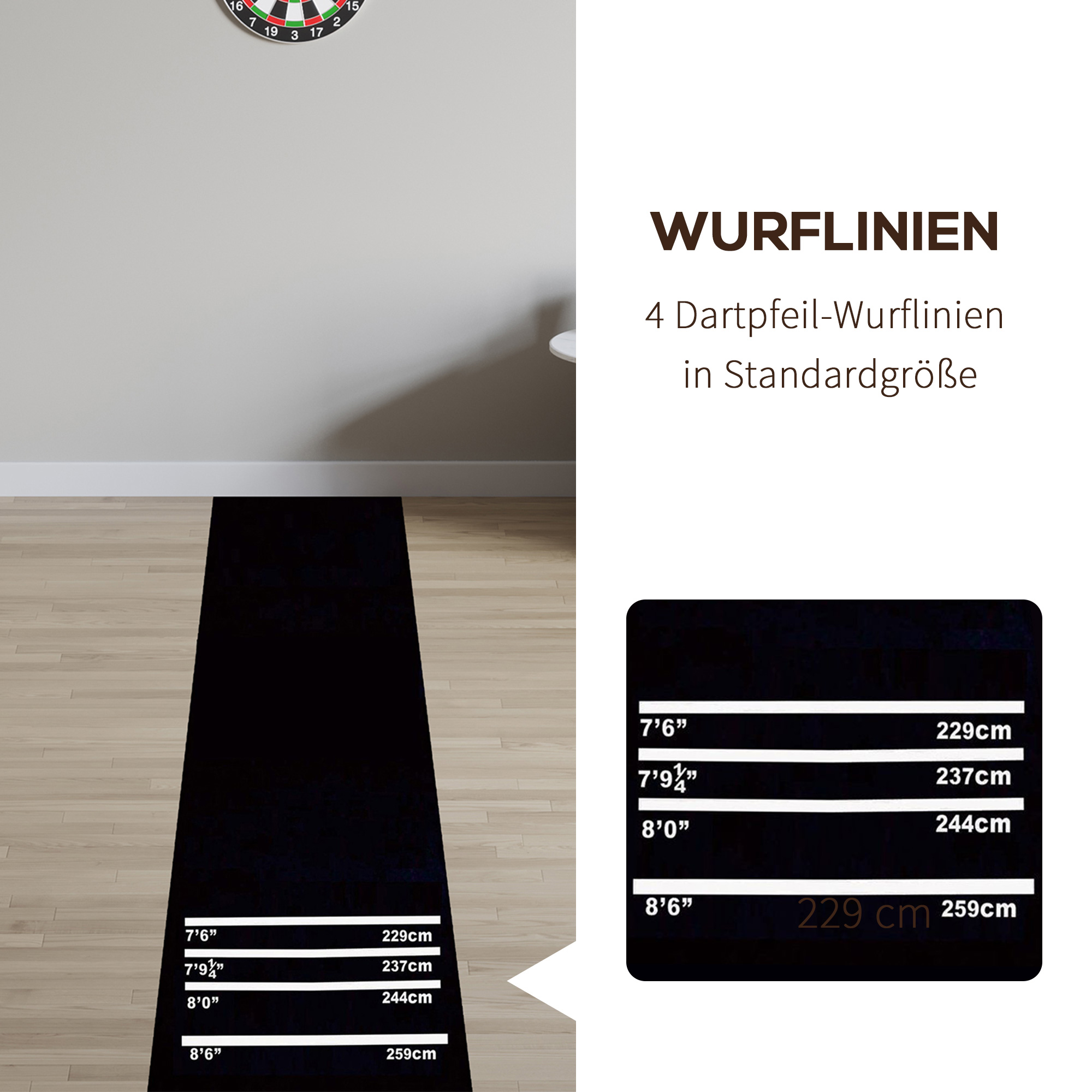 Dartmatte 300 x 61 cm Oche Carpet Mat mit Softdart Steeldart rutschfest Dartteppich Teppich-Dartmatte Dart Zubehör für Boden Schutz