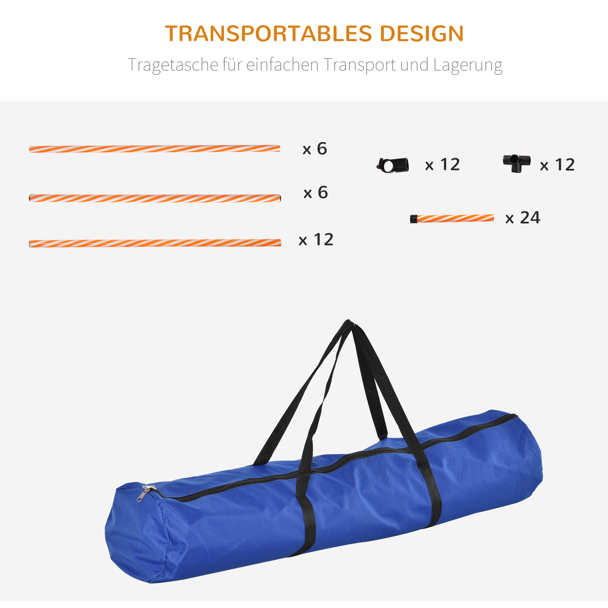 Agility Set Hunde, 6tlg. Agility-Ausrüstungs-Set mit Flechtstangen, Pfeife, Hundetraining Zubehör mit Tragetasche, für Park, Garten, Orange