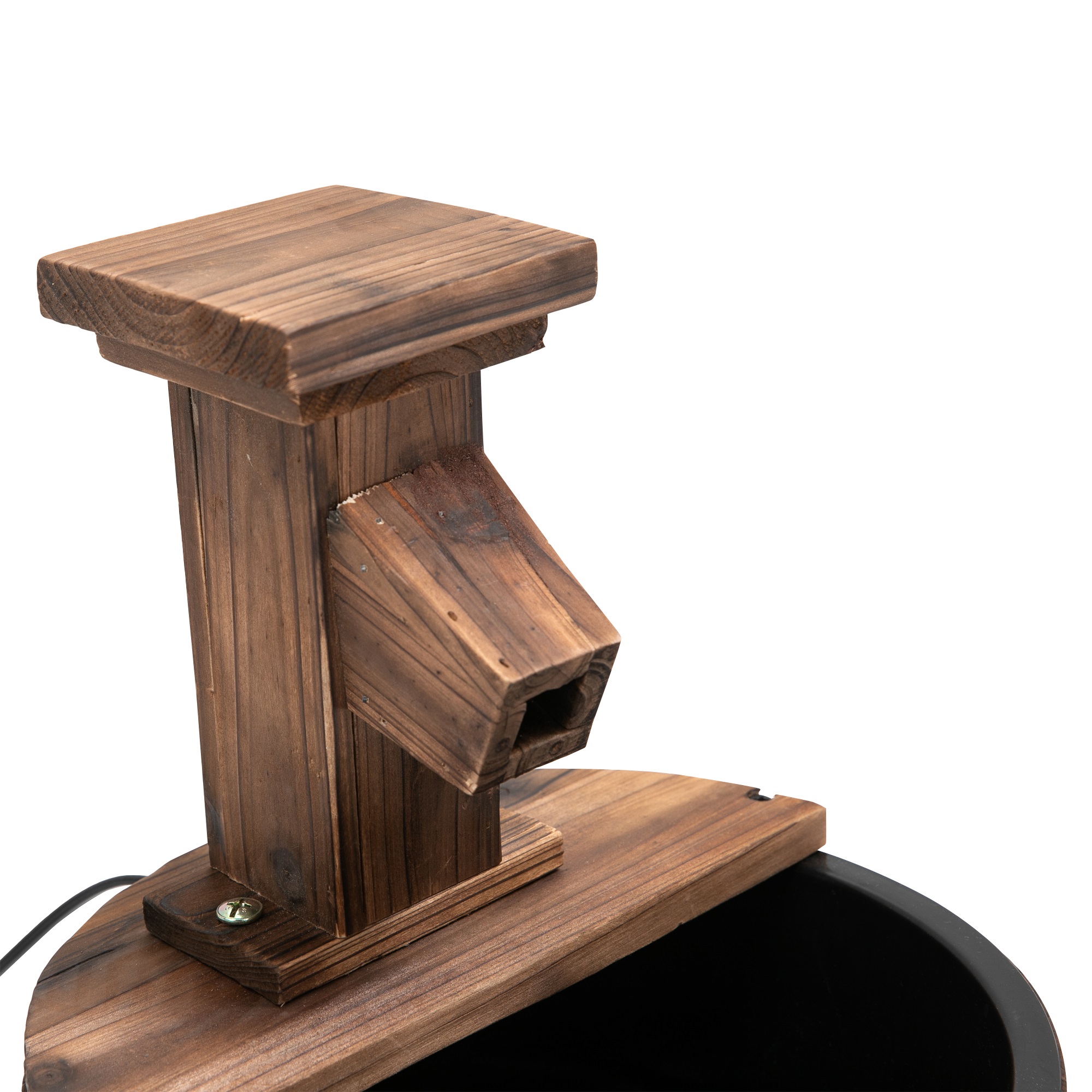 Gartenbrunnen Zierbrunnen Springbrunnen Fassbrunnen Wasserfall Holzeimer Tannenholz + Metall Dunkelbraun Ø27 x 37 cm