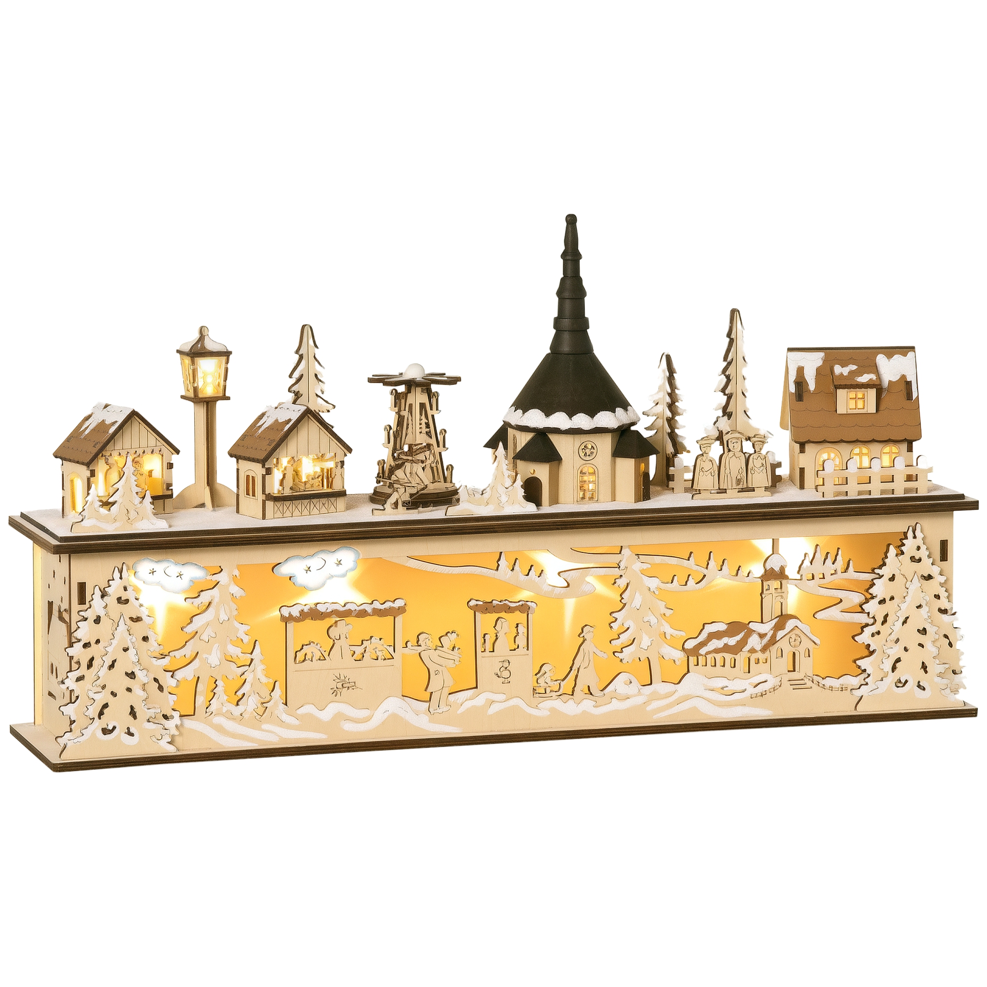Weihnachtsdekoration, Weihnachtsdorf, 10 LEDs, warmweißes Licht, 45 x 10 x 25 cm, Holzdekor Weihnachtsdekoration, Weihnachtsdorf, 10 LEDs, warmweißes Licht, 45 x 10 x 25 cm, Holzdekor