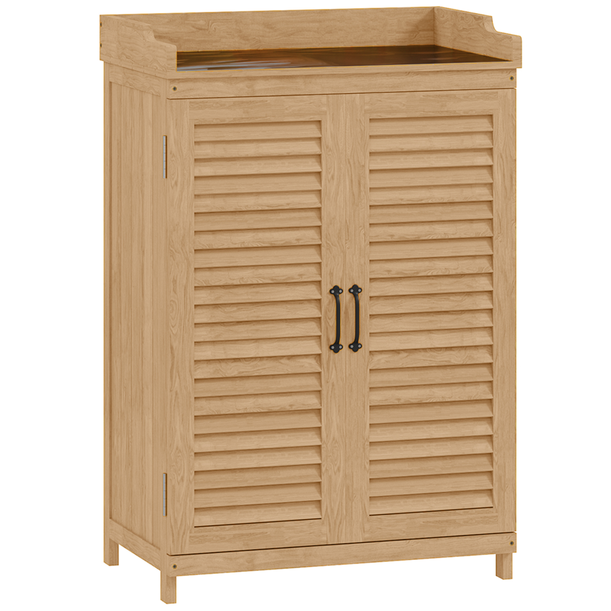 Gartenschrank Holz, Geräteschuppen mit Arbeitsfläche, wetterfest Geräteschrank, 65,5x40x98,5cm Gelb