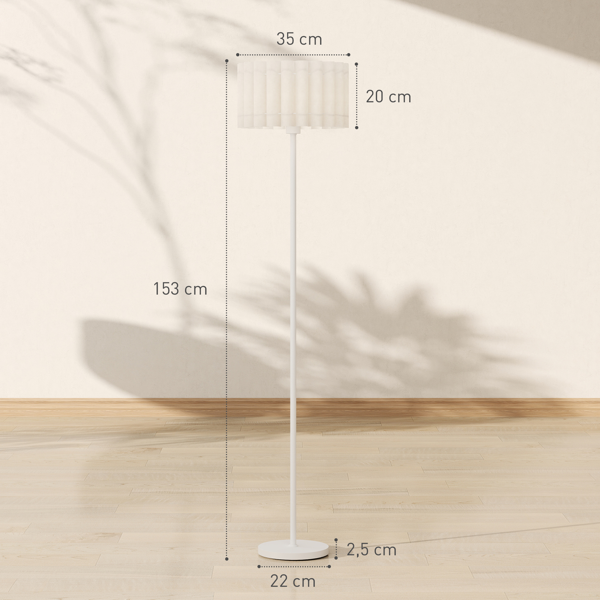 Stehlampe im Retro-Stil, Kunststoff-Lampenschirm, Fußschalter, Metallstab, Weiß