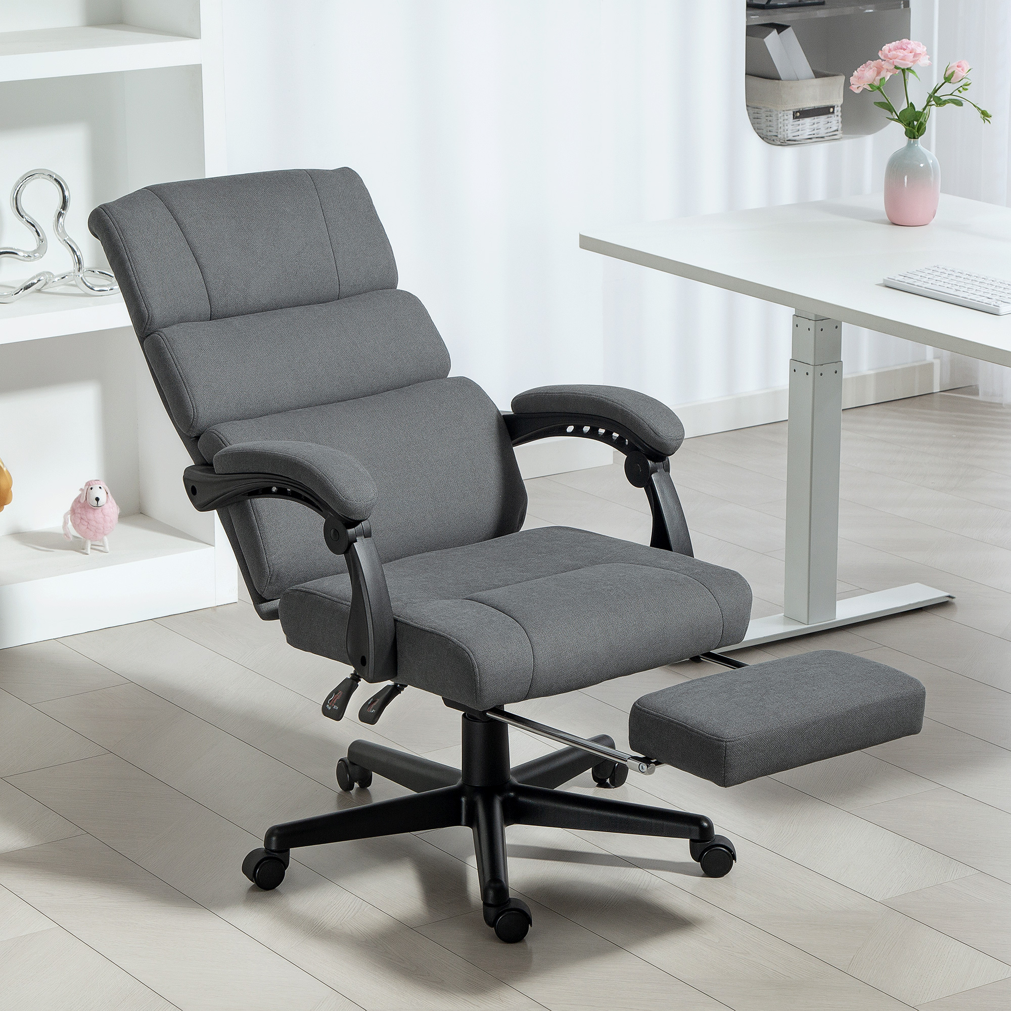 gepolsterter Bürostuhl mit Samt-Optik, höhenverstellbar, rollbar, Grau