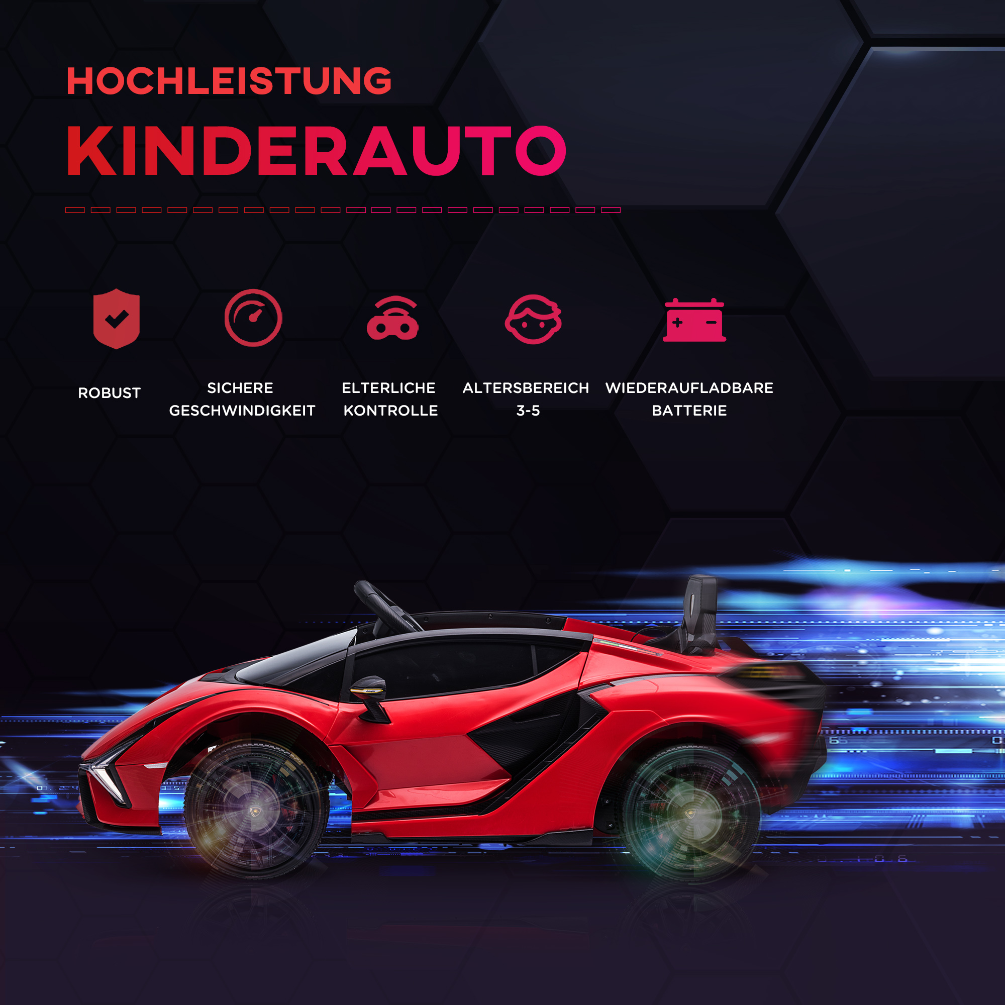 Kinderfahrzeug 12V 2 Fahrmodi Lamborghini SIAN SUV-Auto-Spielzeug Elektroauto mit Fernbedienung Musik(MP3/USB) Licht 37-60 Monate Metall Rot 108 x 62 x 40 cm