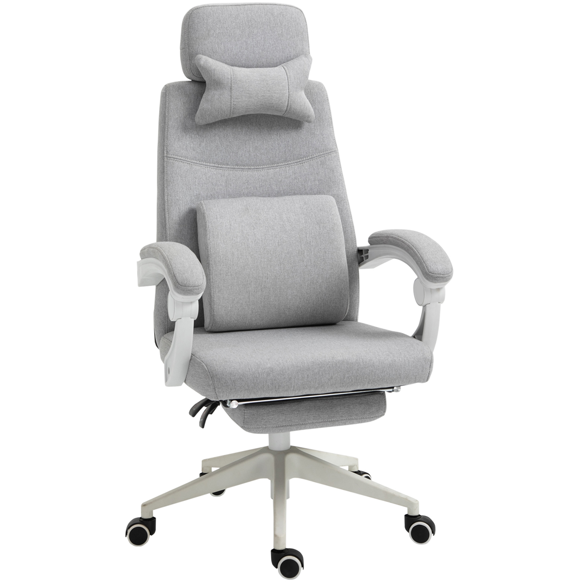 Bürostuhl, Ergonomischer Schreibtischstuhl mit Kopfkissen, Lendenkissen, höhenverstellbar Gamingstuhl mit Fußstütze, hoher Rückenlehne, Grau 62 x 68 x 117-127 cm