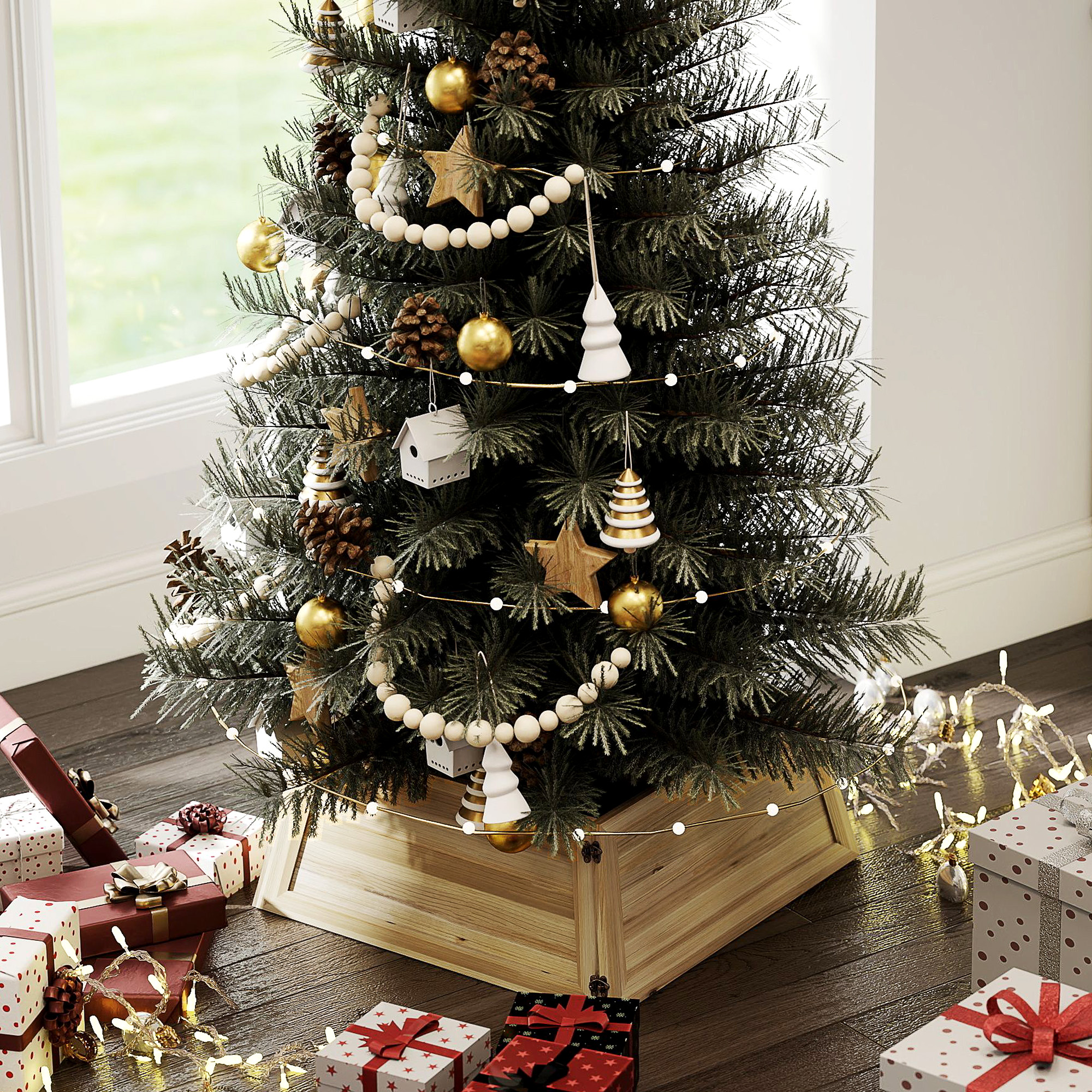 Weihnachtsbaumrock 65 x 65 cm Weihnachtsbaum Kragen aus Tannenholz Naturholz