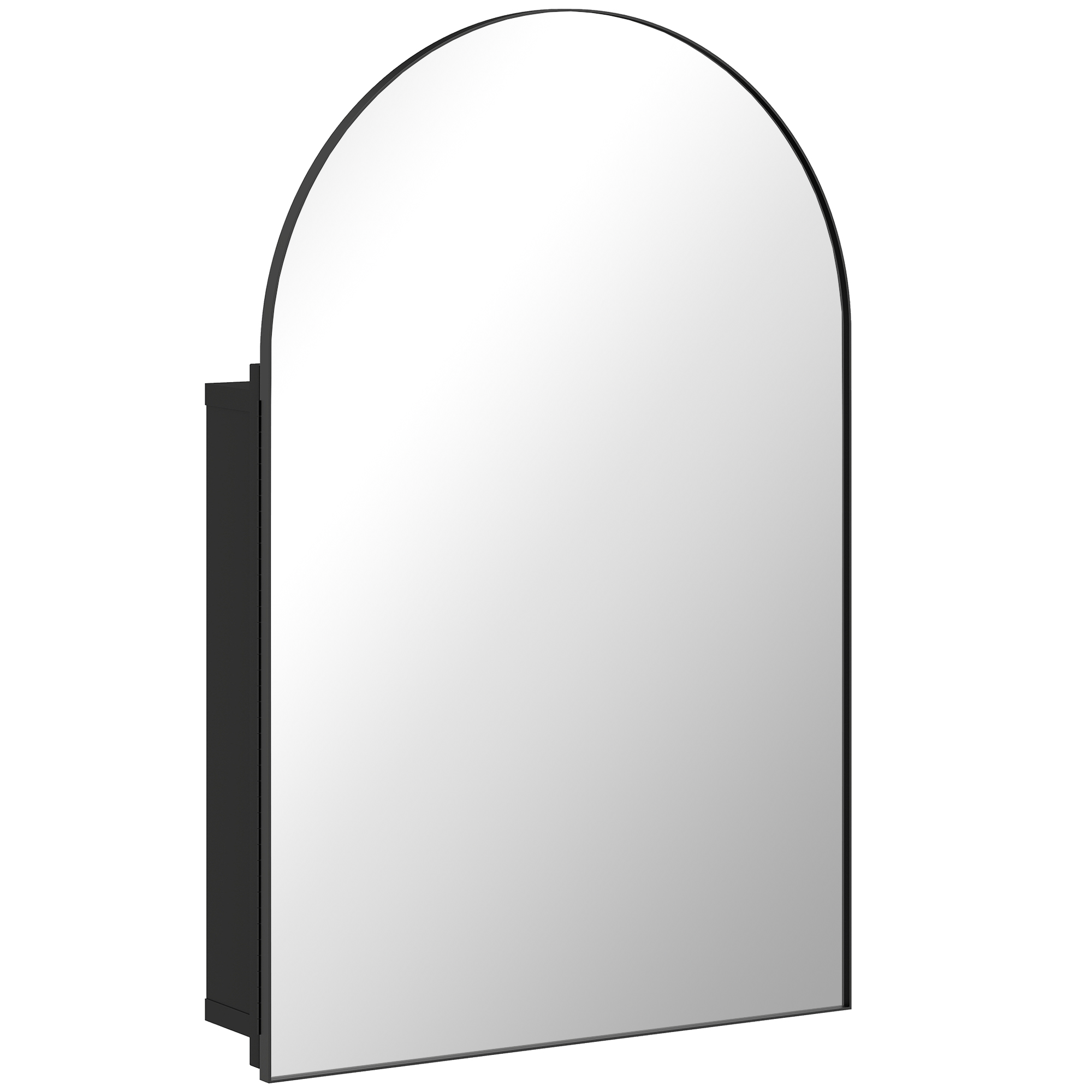 Spiegelschrank Bad Gewölbter Badezimmerschrank mit 180° Tür, 3 Regalen, aus Metall Schwarz 50 x 12 x 76 cm