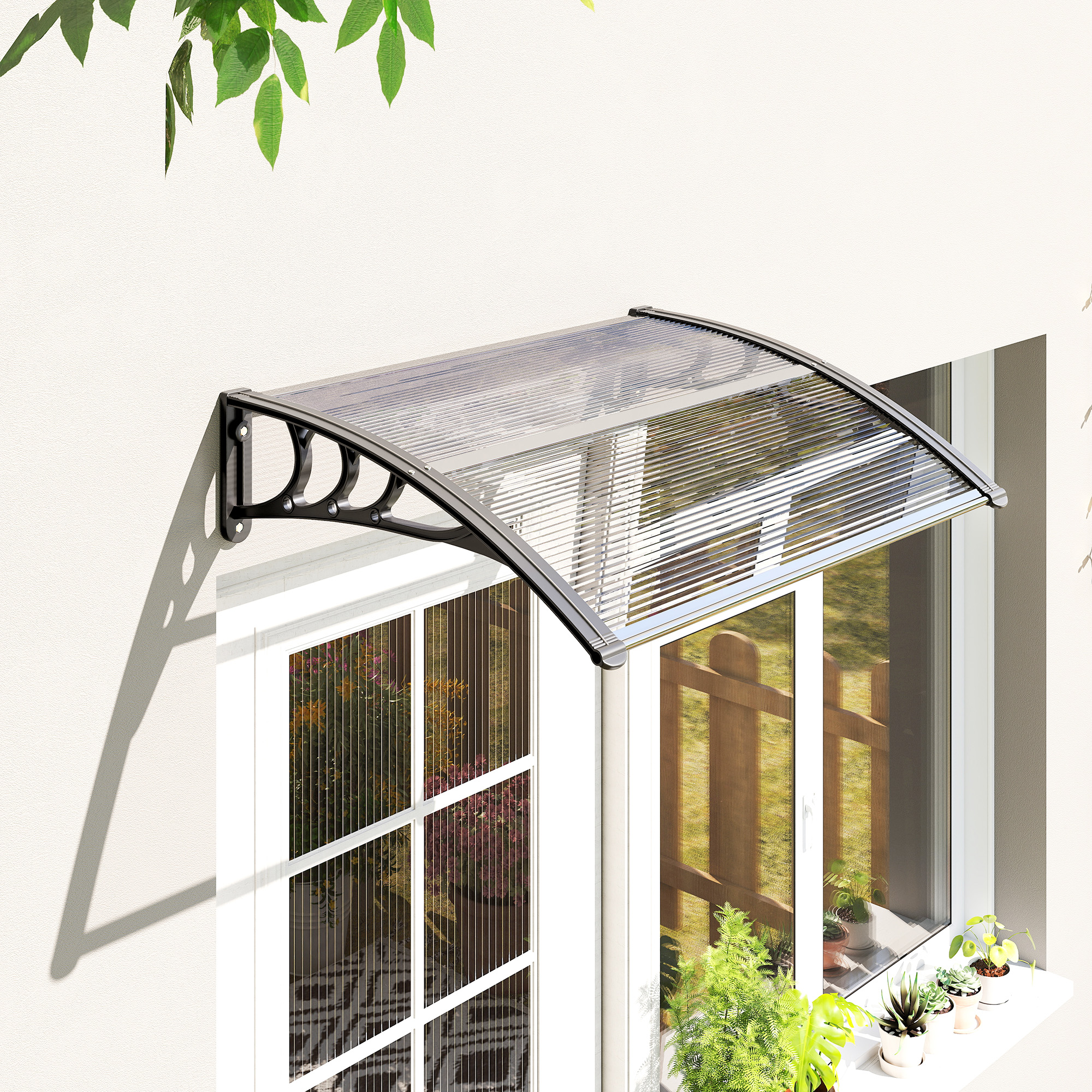 Vordach Haustürvordach 100 x 75 cm Pultvordach Überdachung Polycarbonat Transparent