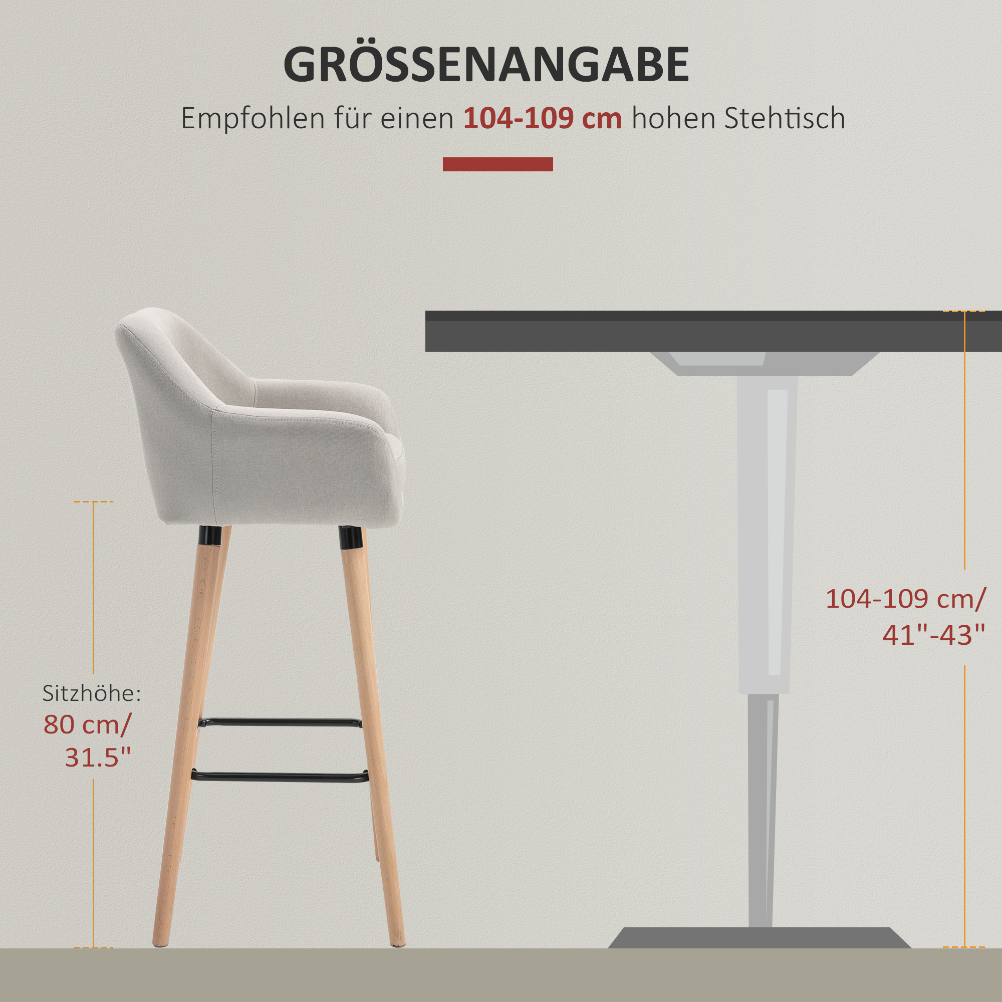 2er-Set Barhocker, inkl. Fußstütze, Massivholz, 55 cm x 48c m x 100 cm,  Beige