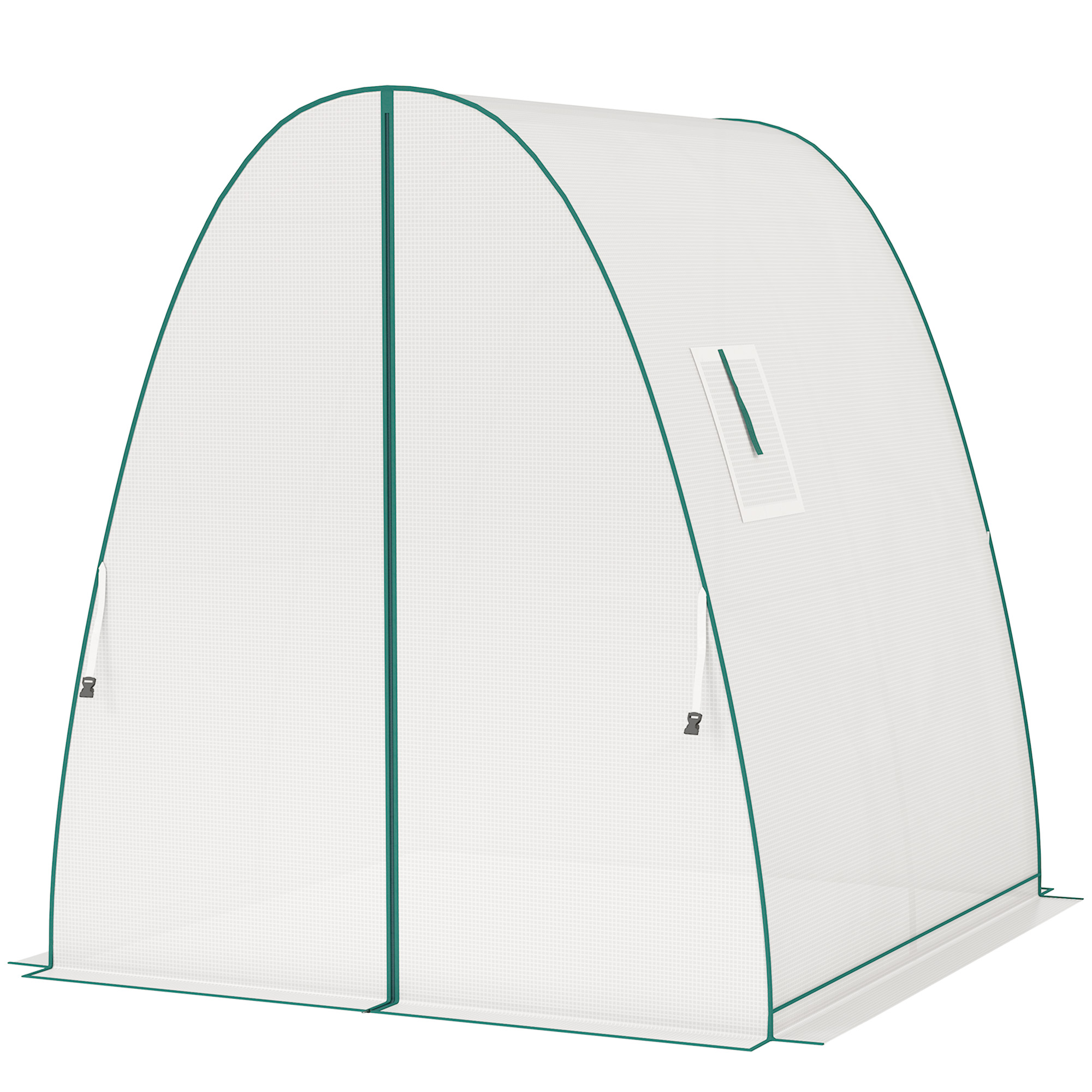 Bogen-Gewächshaus mit Sandsäcken und Kunststoff-Abdeckung, 2 Rolltüren, Netzfenster, tragbar, 1,8 x 1,8 x 2 m, Weiß Bogen-Gewächshaus mit Sandsäcken und Kunststoff-Abdeckung, 2 Rolltüren, Netzfenster, tragbar, 1,8 x 1,8 x 2 m, Weiß
