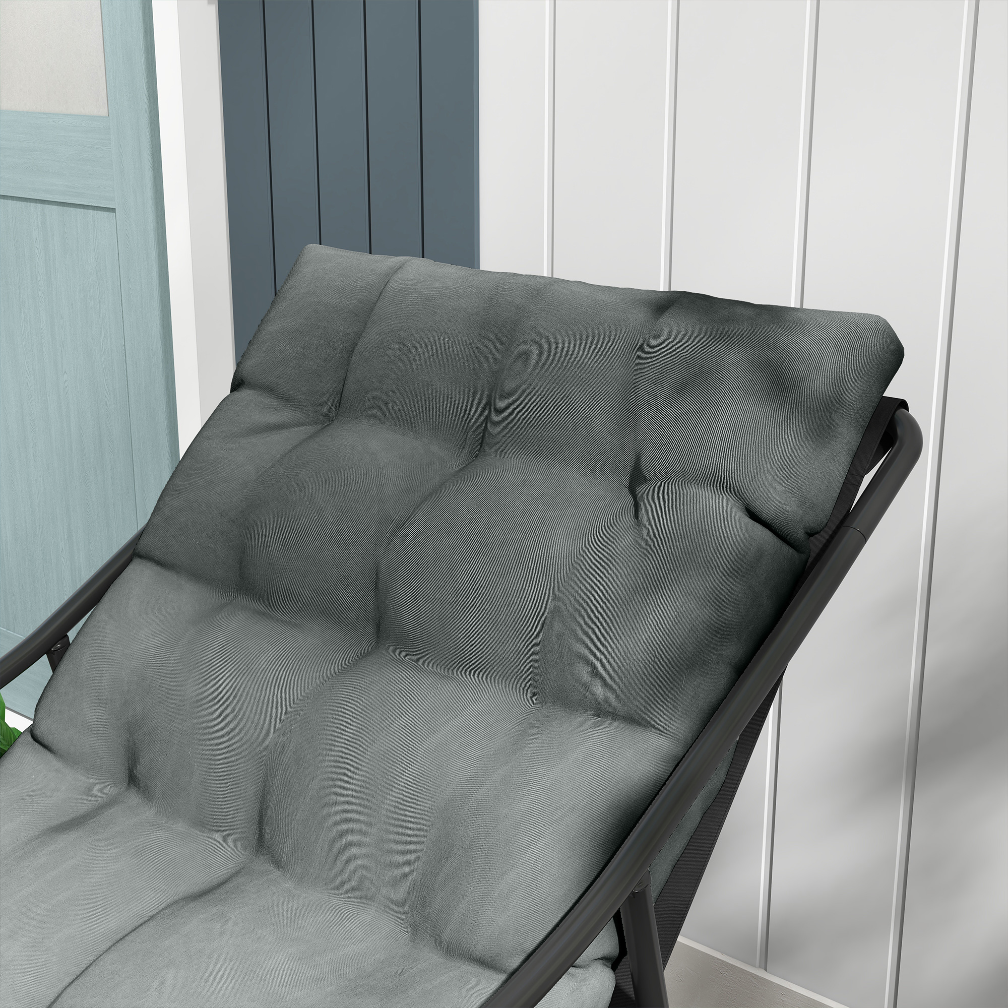 Outdoor Lounge, dicke Polsterung, rostfreier Stahlrahmen, 62B x 110T x 88H cm, Grau/Schwarz