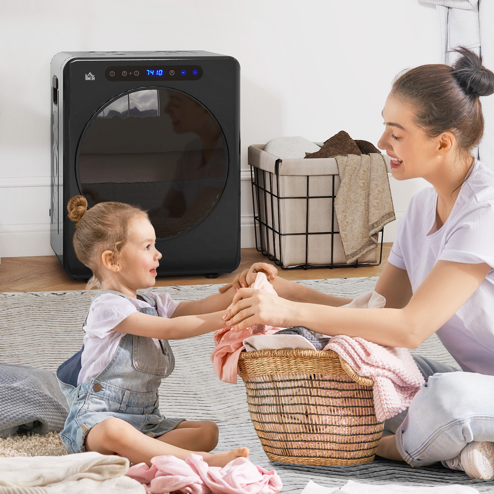 Wäschetrockner, 6 Programme, 40-60?, 3 kg Kapazität, kompakt, Touch-Bedienung, Schwarz