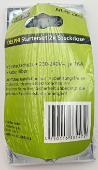 DELPHI Set 2 Steckdosen + 2-fach Rahmen / 250V~/ 16A, Steckanschluss, silber
