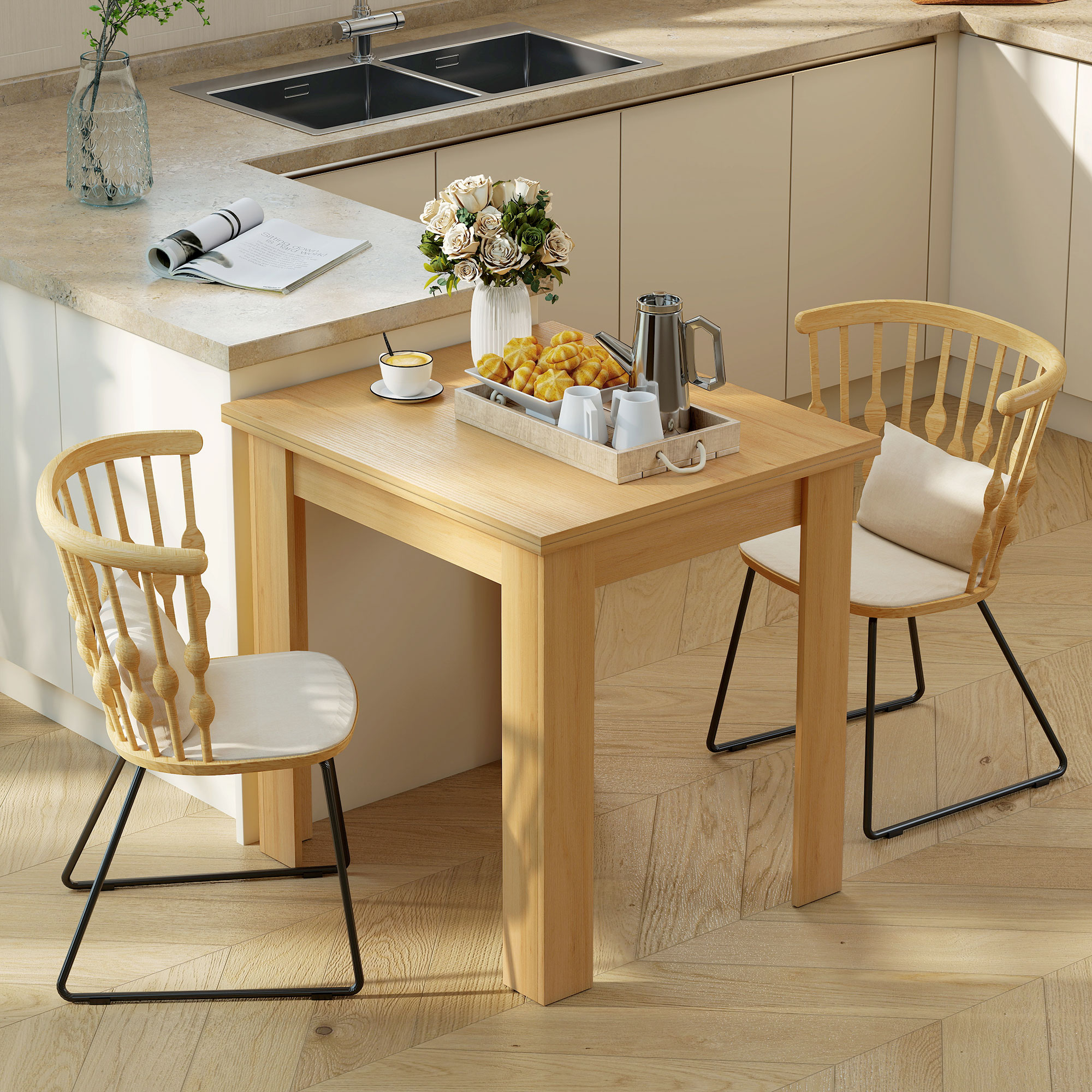 Esstisch Ausziehbar 70/140 x 80 cm Moderner Esszimmertisch für 4–6 Personen Platzsparend für Küche Esszimmer