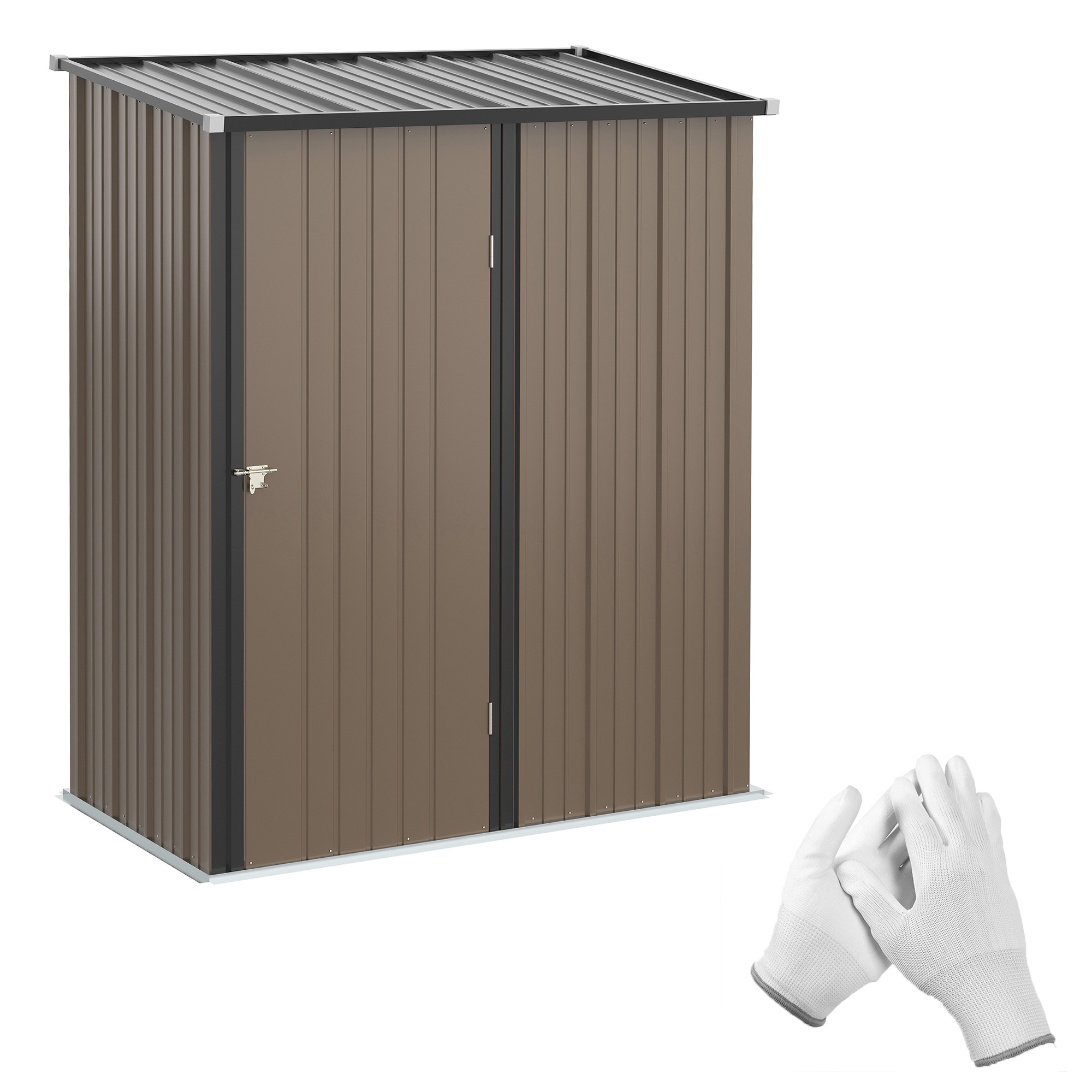 Gerätehaus 1,34 m² Geräteschrank mit Pultdach abschließbar Gartenhaus Geräteschuppen aus verzinkter Stahl 161,5 x 94,5 x 196 cm Braun Gerätehaus 1,34 m² Geräteschrank mit Pultdach abschließbar Gartenhaus Geräteschuppen aus verzinkter Stahl 161,5 x 94,5 x 196 cm Braun