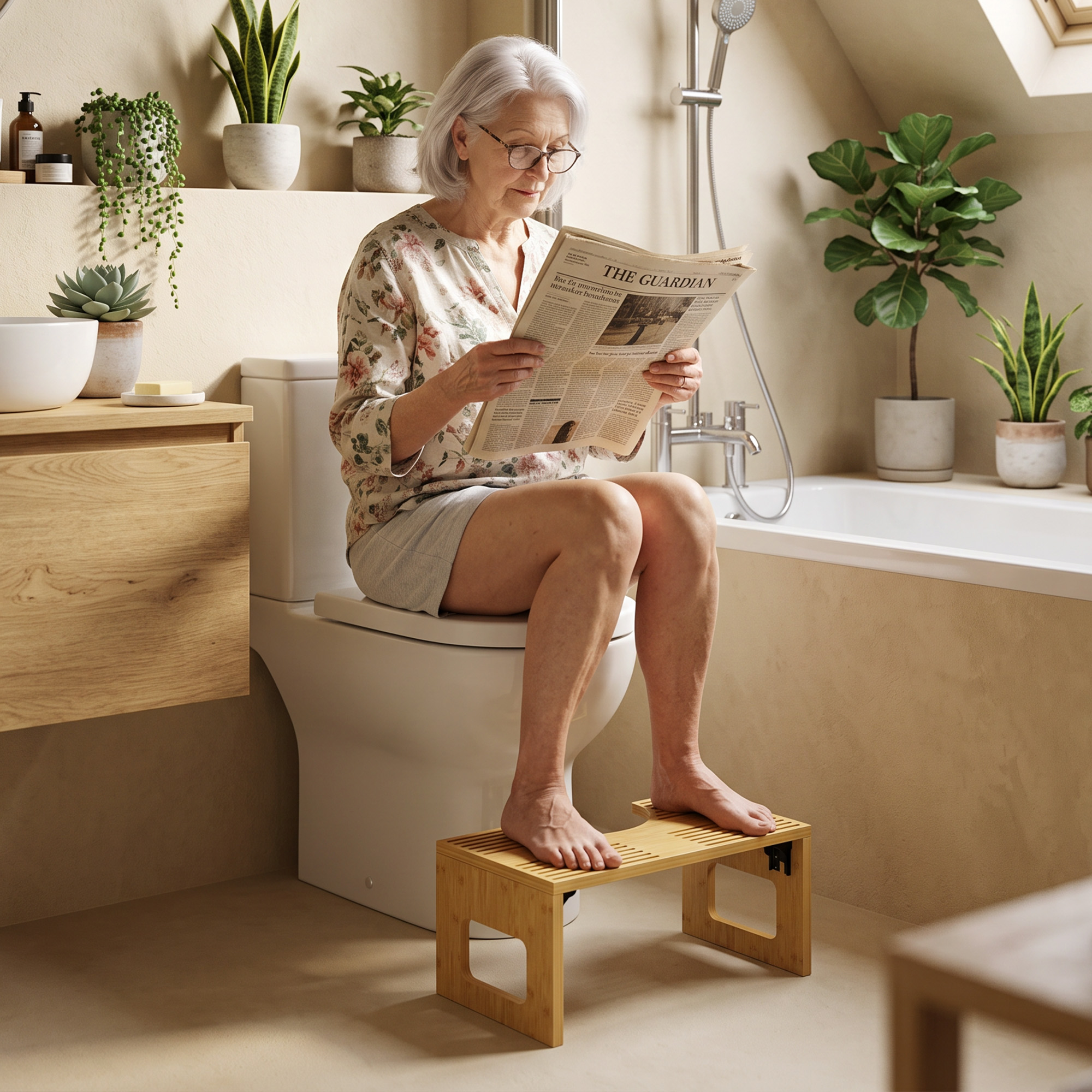 Toilettenhocker Bambus klappbar Badezimmer Hocker Badhocker Rutschfest Klohocker für Erwachsene Zuhause, Eiche