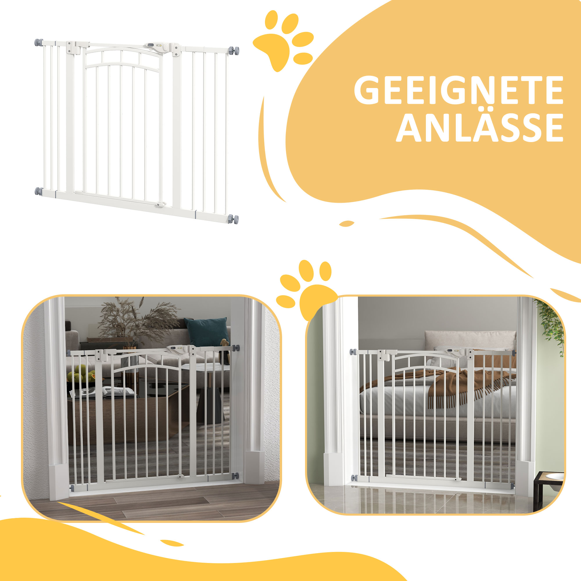 Treppenschutzgitter Hundeschutzgitter, automatisches Schließen, Einhandbedienung,100 cm x 4 cm x 76 cm, Weiß