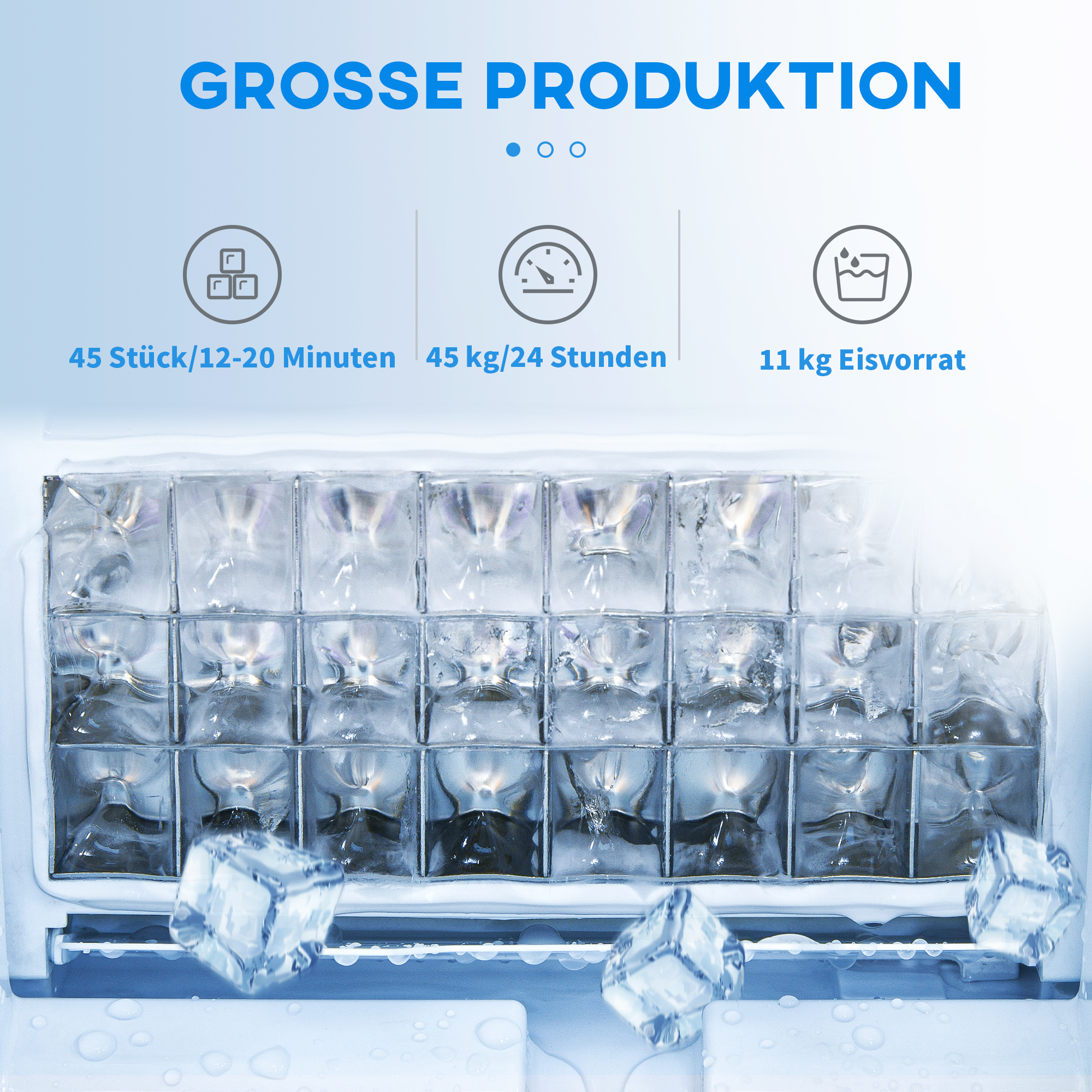 Eiswürfelmaschine 45 kg/24H Eismaschine mit 11 kg Speicher, LCD-Anzeige für Restaurant
