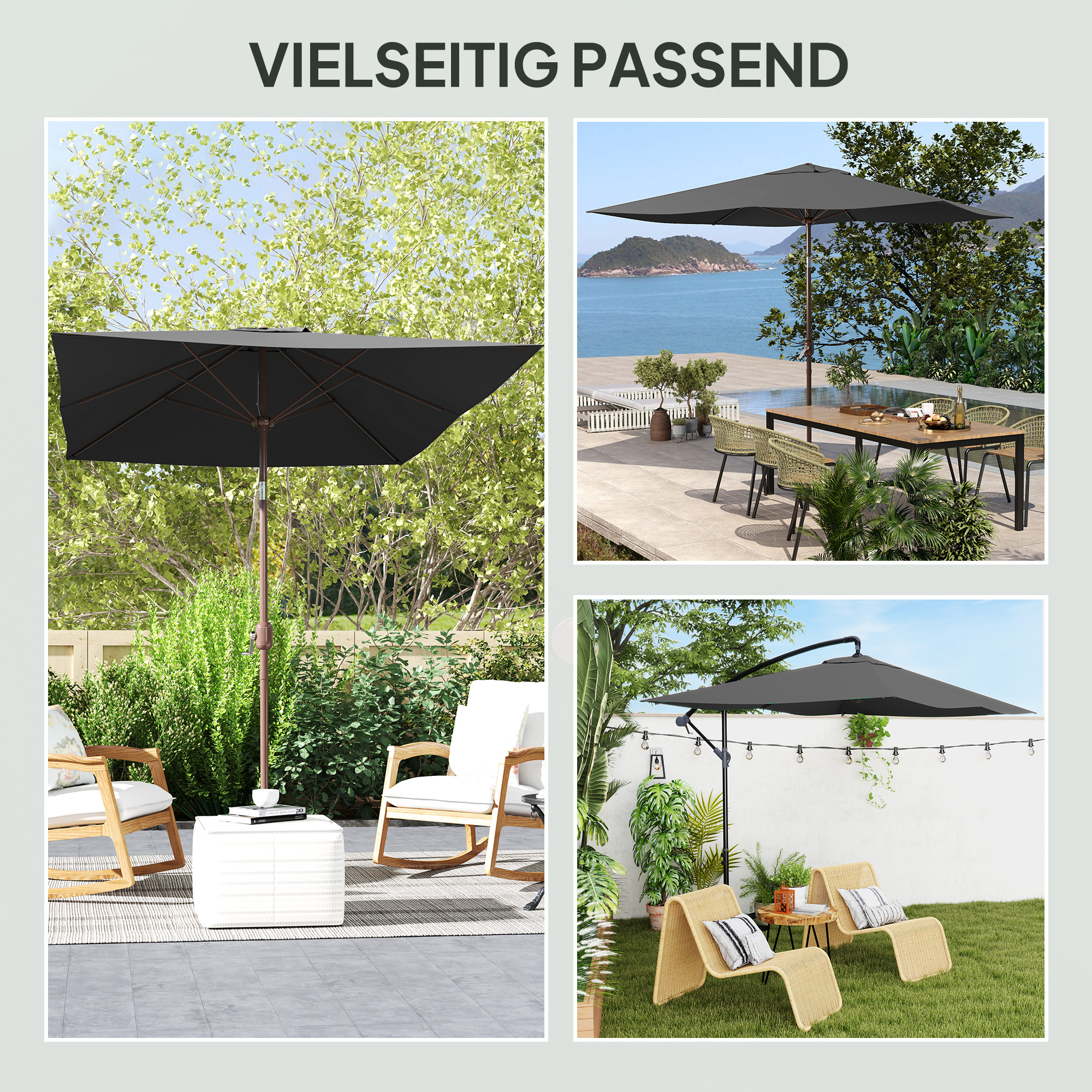 Sonnenschirm Ersatzbezug 2 x 3 m 6 Streben UV50+ & Wasserdicht Terrassenschirm Bespannung