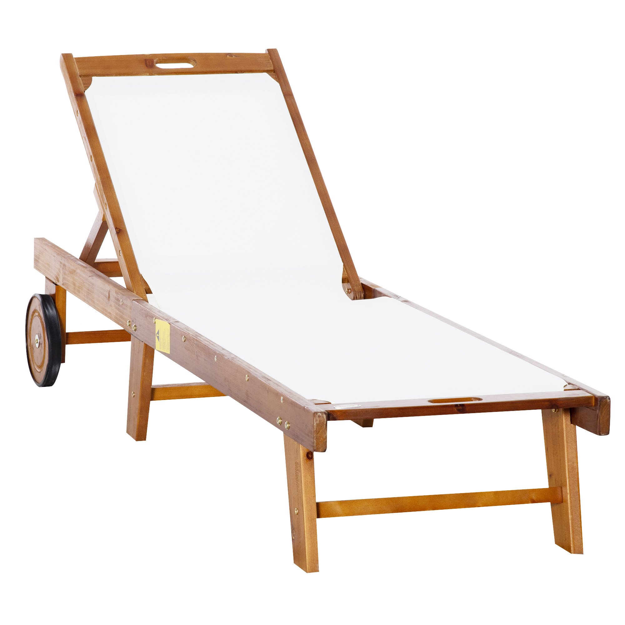 Sonnenliege Relaxliege Gartenliege Gartenmöbel verstellbar Akazienholz Textil Natur+Weiß 198 x 55 x 30-88,5 cm