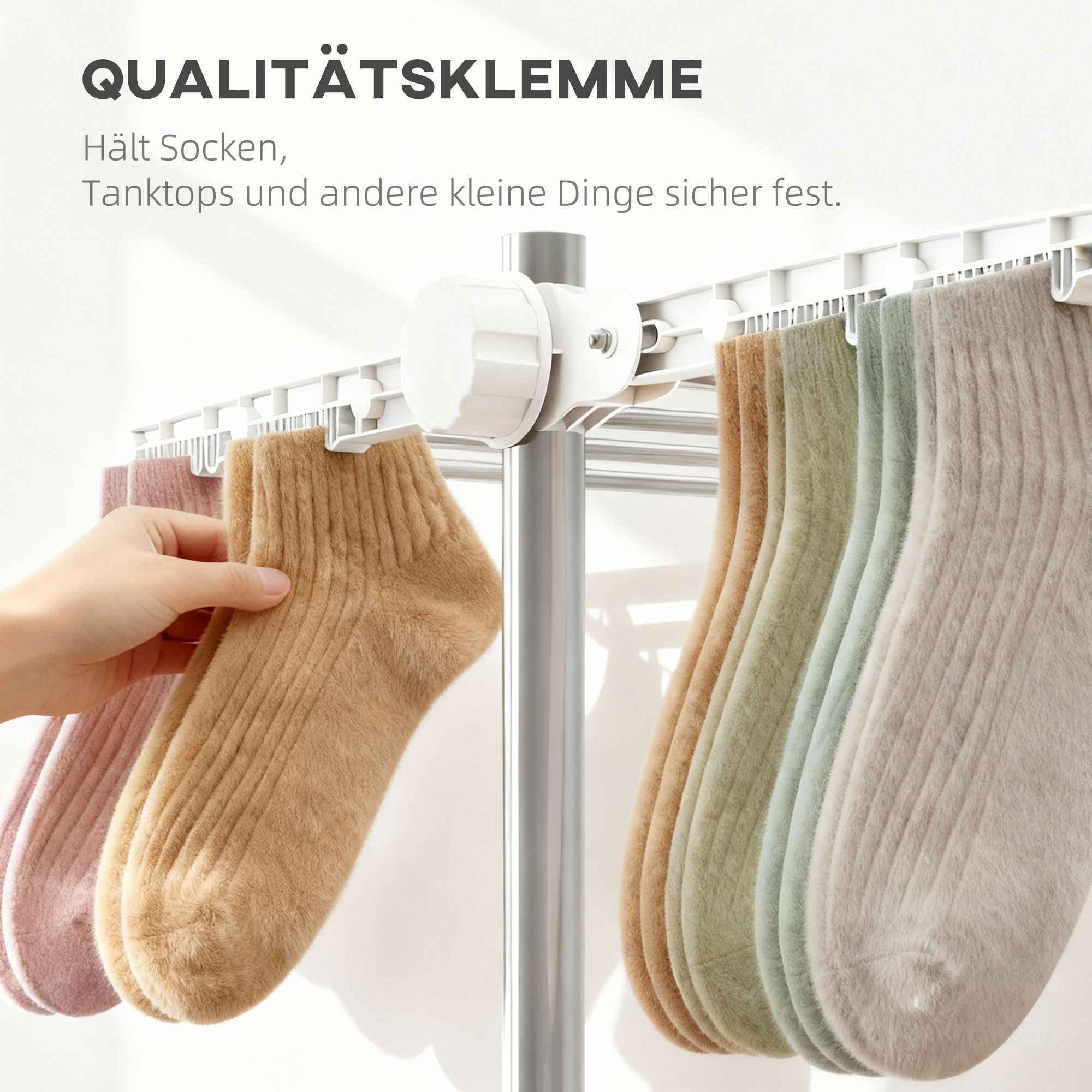 Mobiler Wäscheständer mit Rollen, 4 Ebenen, klappbar, Edelstahl, rostfrei, weiß+silber, 142 x 55 x 172 cm