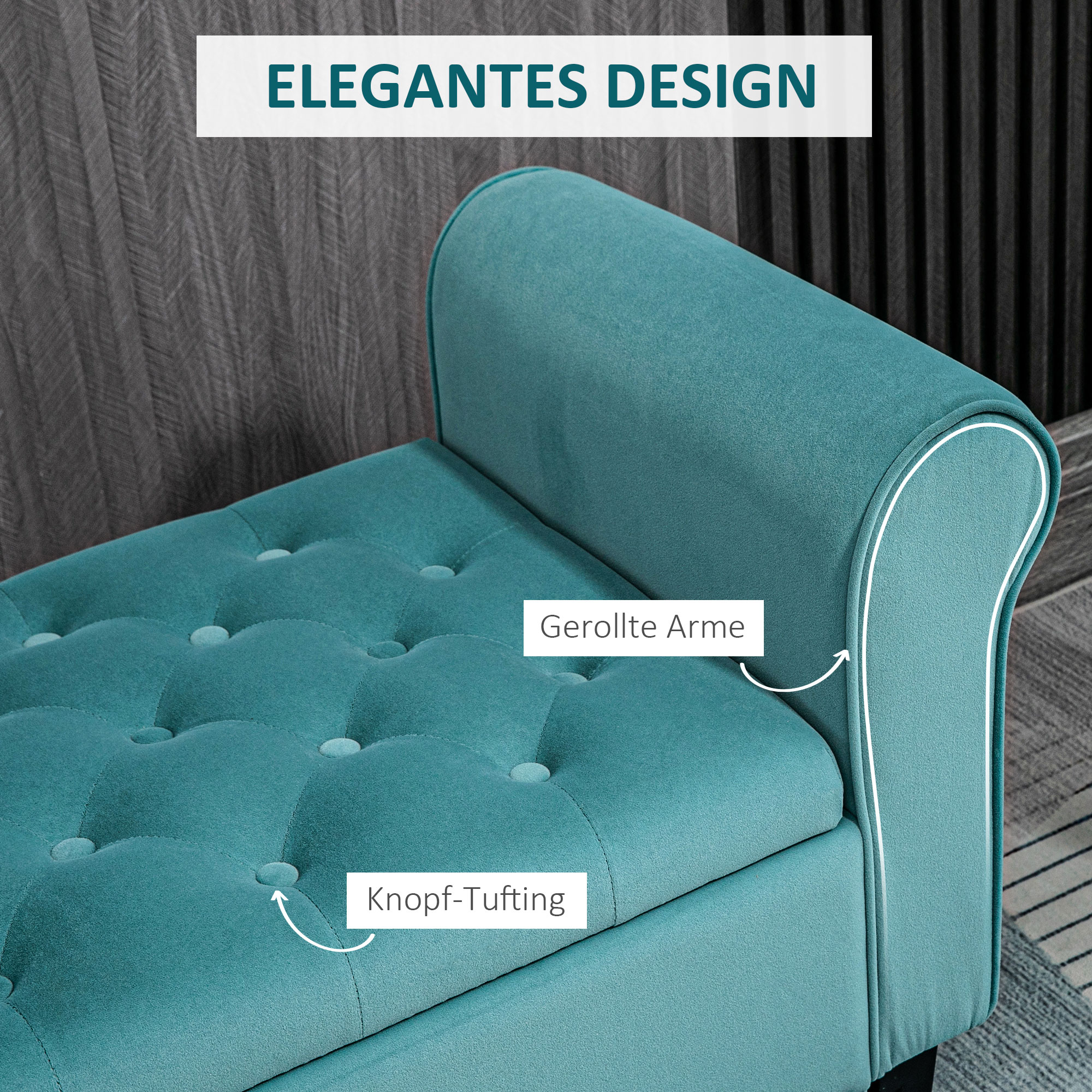 Sitzbank im Vintage-Design, Sitzbank mit Stauraum, Samtoptik, Grün