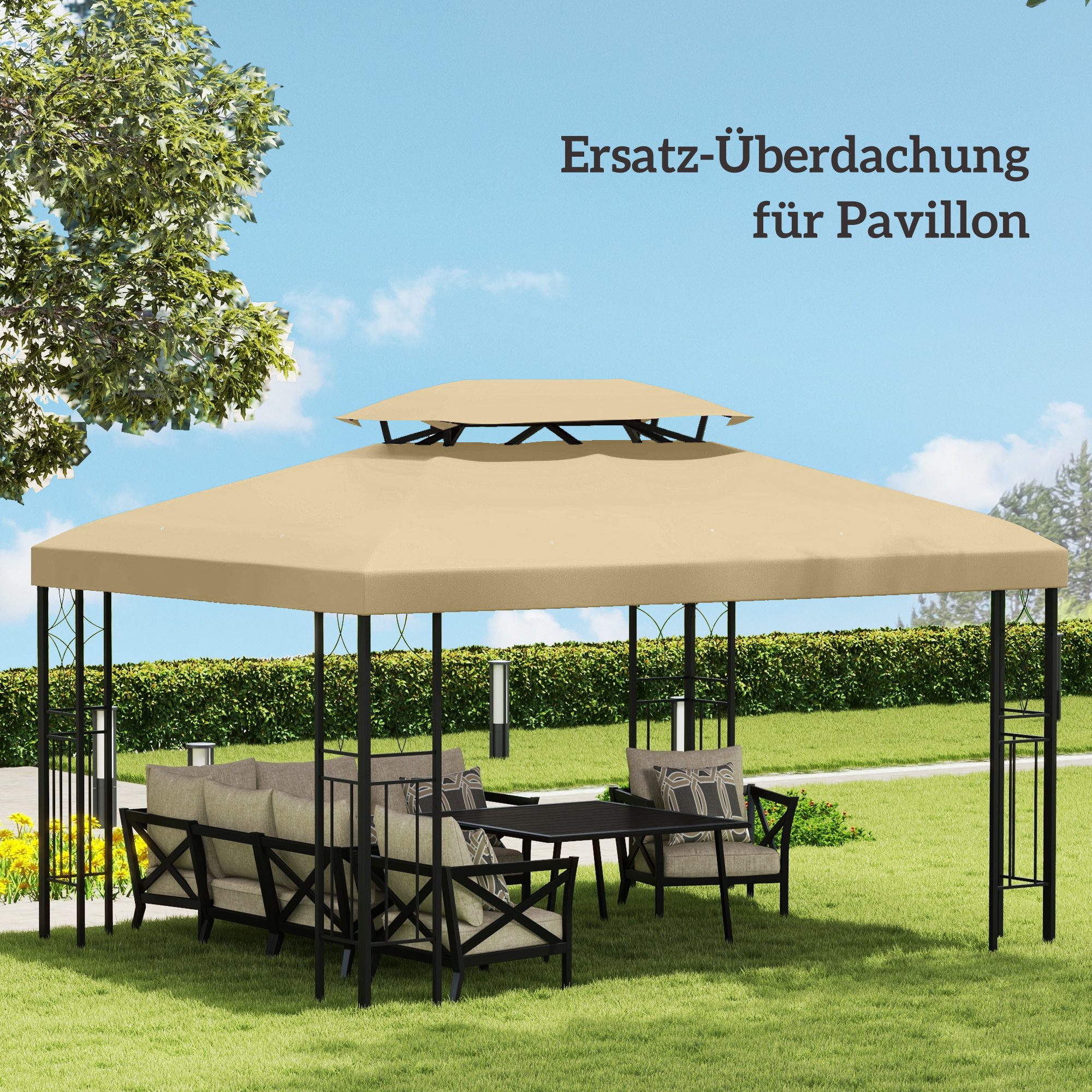 Ersatzdach für Pavillon 3 x 4 m wasserabweisend Pavillondach mit Doppeldach Beige